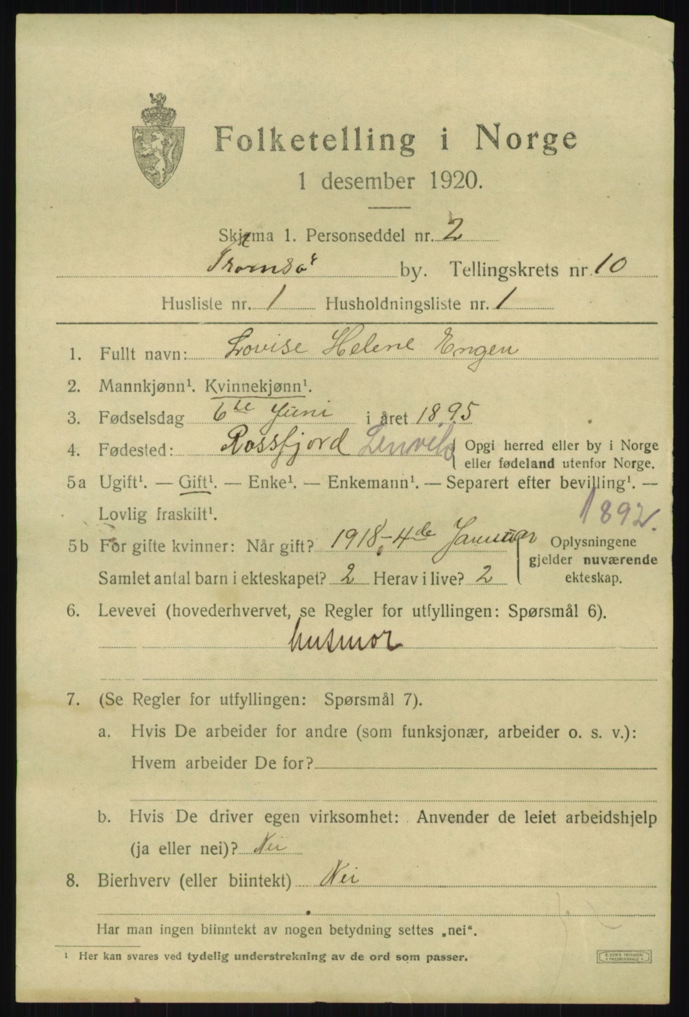 SATØ, 1920 census for Tromsø, 1920, p. 20224