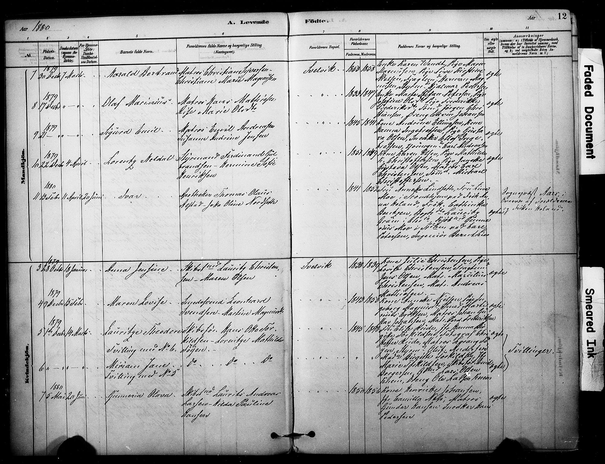 Strømm kirkebøker, AV/SAKO-A-322/F/Fb/L0001: Parish register (official) no. II 1, 1878-1899, p. 12