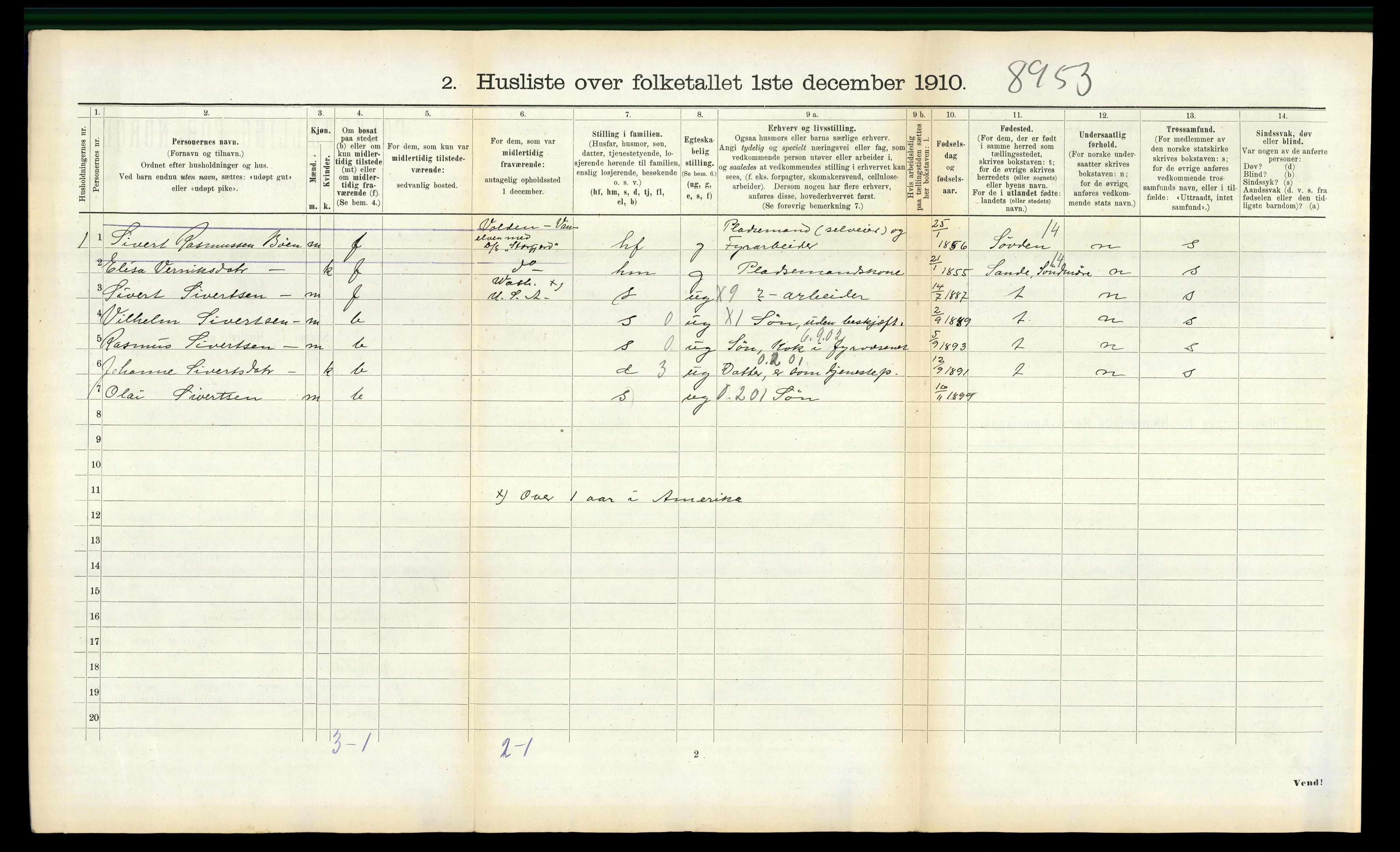 RA, 1910 census for Volda, 1910, p. 1345