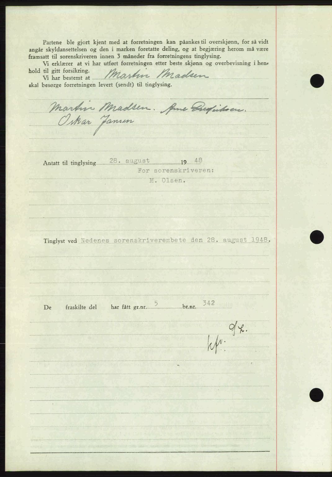 Nedenes sorenskriveri, AV/SAK-1221-0006/G/Gb/Gba/L0059: Mortgage book no. A11, 1948-1948, Diary no: : 1203/1948