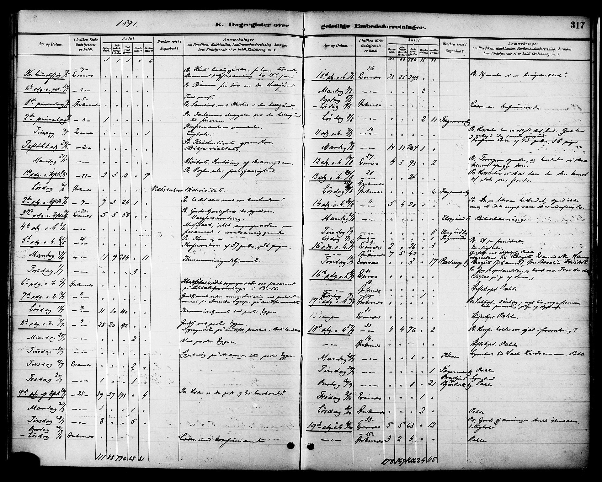 Ministerialprotokoller, klokkerbøker og fødselsregistre - Nordland, AV/SAT-A-1459/863/L0898: Parish register (official) no. 863A10, 1886-1897, p. 317