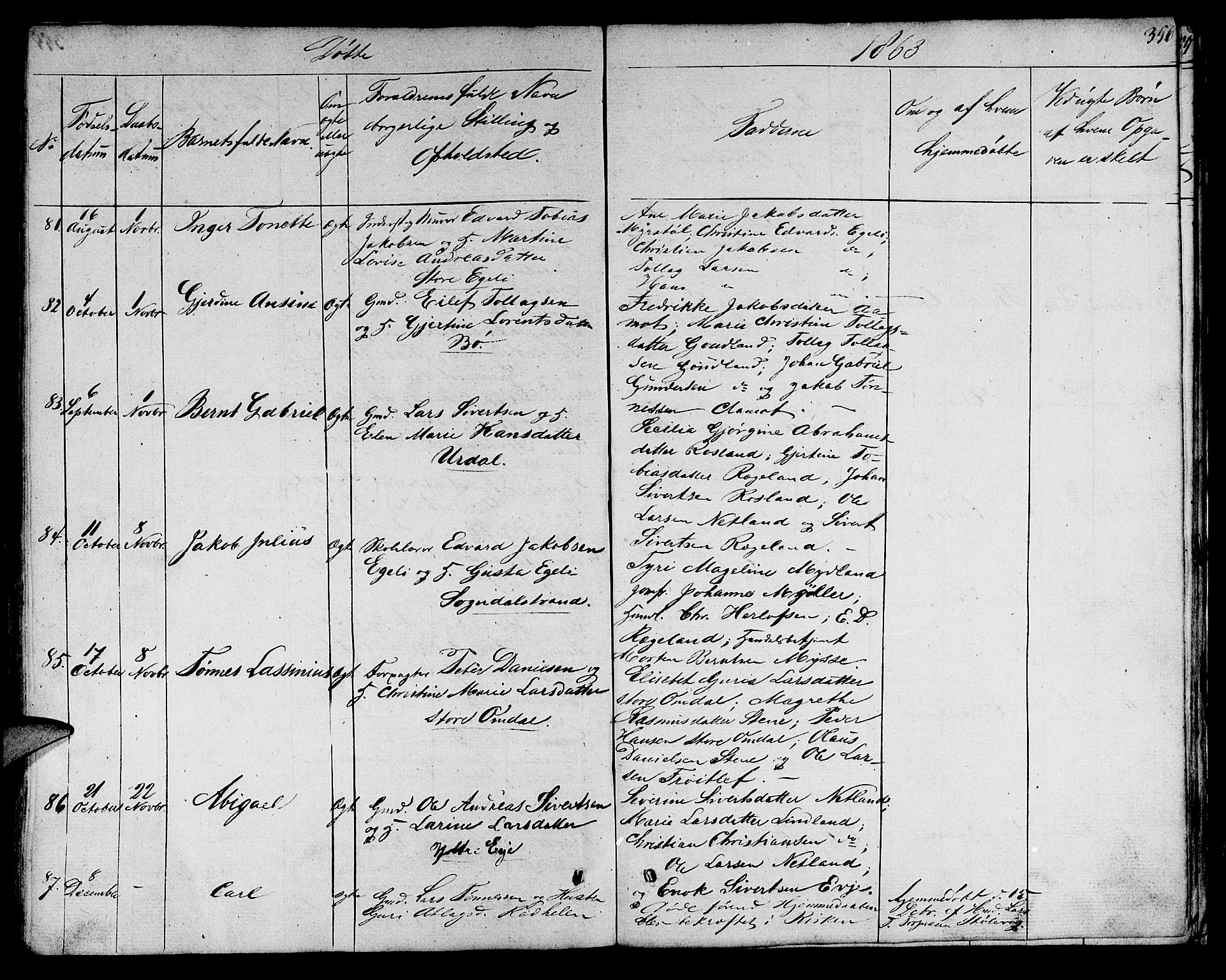 Sokndal sokneprestkontor, SAST/A-101808: Parish register (copy) no. B 2, 1849-1865, p. 356