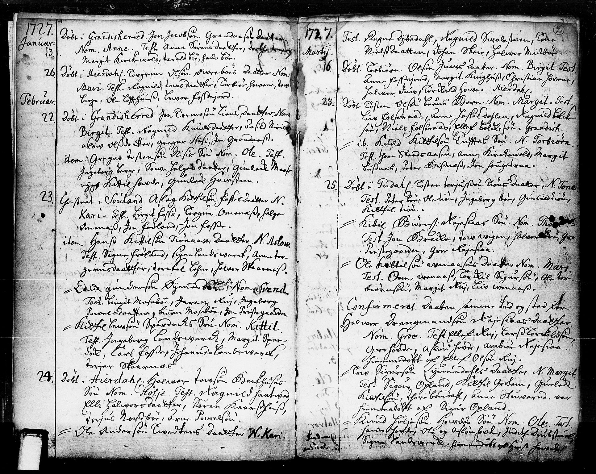 Hjartdal kirkebøker, AV/SAKO-A-270/F/Fa/L0003: Parish register (official) no. I 3, 1727-1775, p. 2
