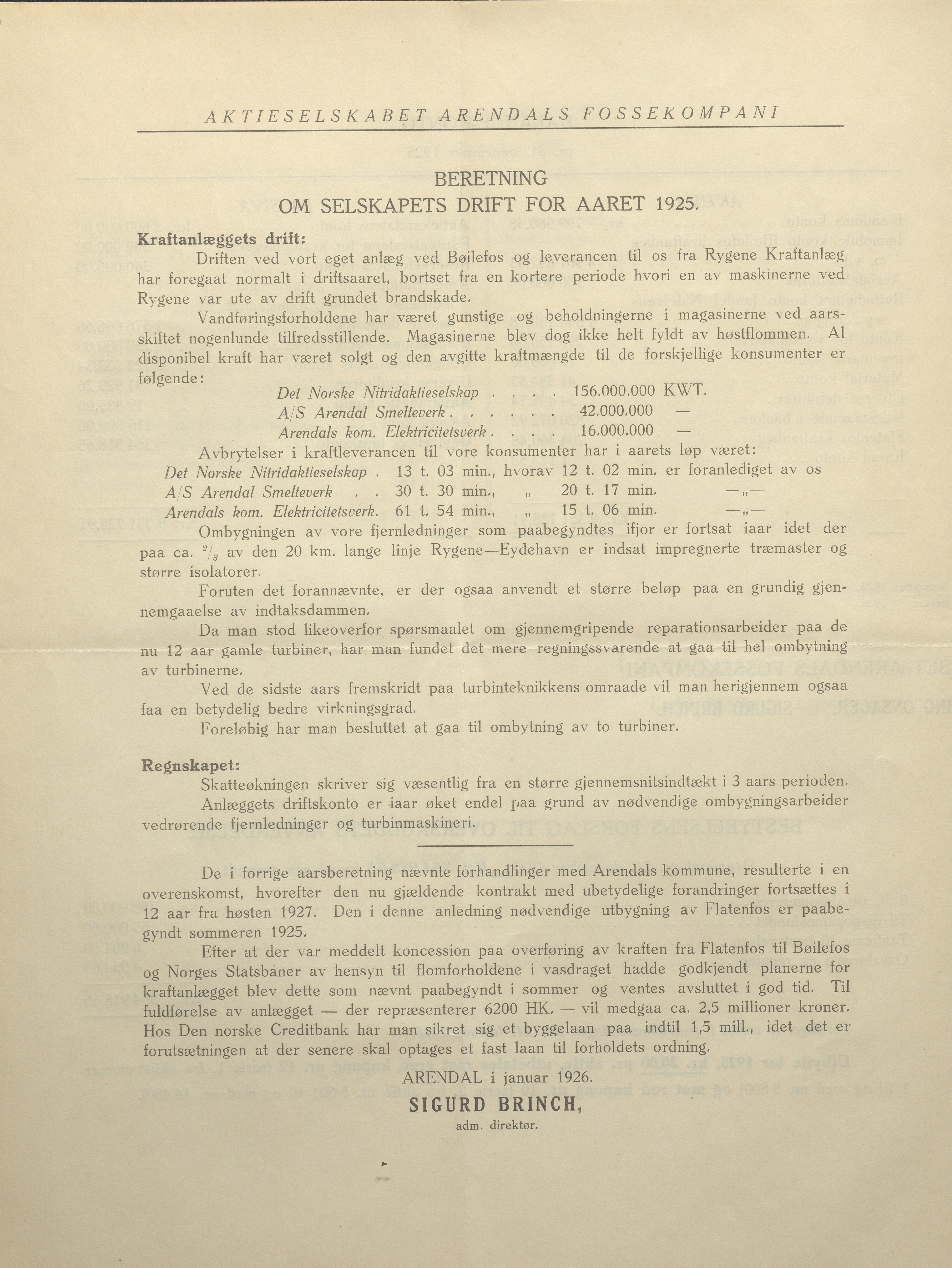 Arendals Fossekompani, AAKS/PA-2413/X/X01/L0001/0008: Beretninger, regnskap, balansekonto, gevinst- og tapskonto / Årsberetning og regnskap 1919 - 1927, 1919-1927, p. 23