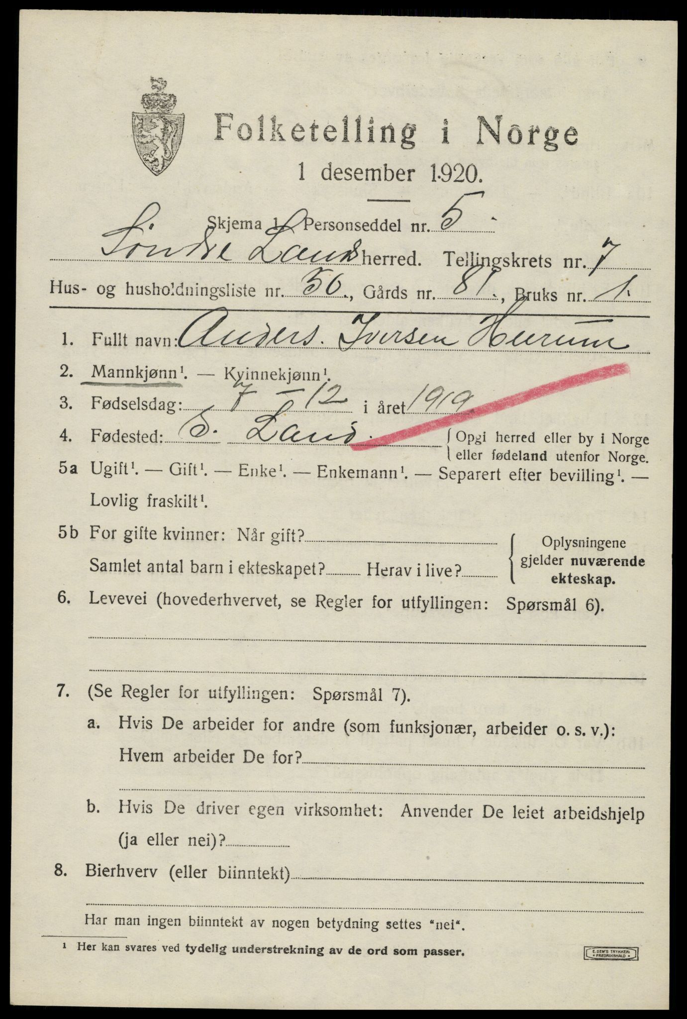 SAH, 1920 census for Søndre Land, 1920, p. 7573