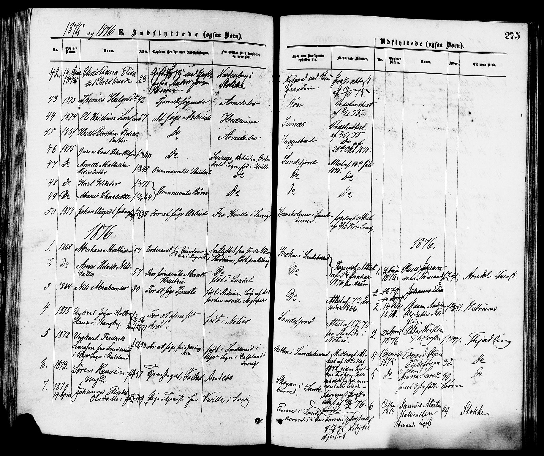 Sandar kirkebøker, AV/SAKO-A-243/F/Fa/L0011: Parish register (official) no. 11, 1872-1882, p. 275
