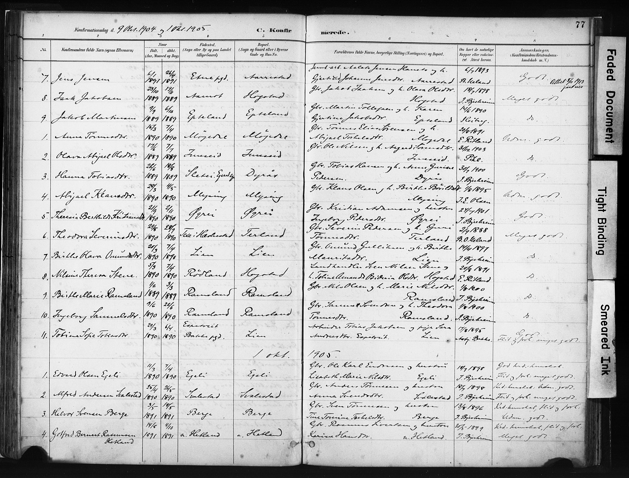 Helleland sokneprestkontor, SAST/A-101810: Parish register (official) no. A 8, 1887-1907, p. 77