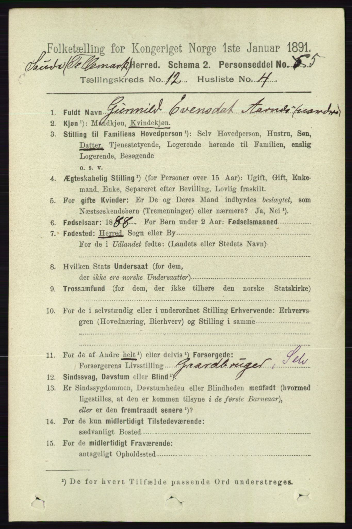 RA, 1891 census for 0822 Sauherad, 1891, p. 3642