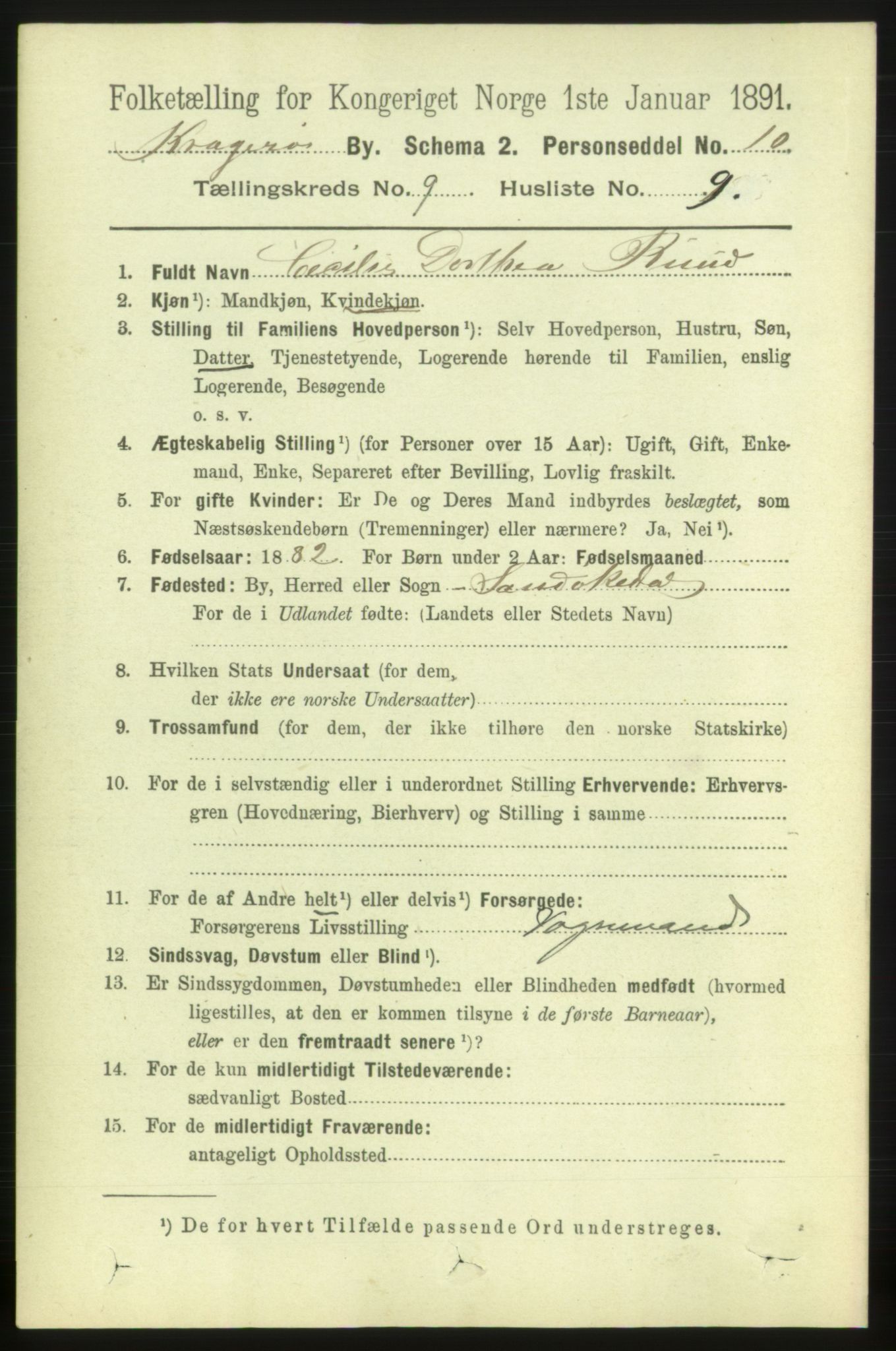 RA, 1891 census for 0801 Kragerø, 1891, p. 3745