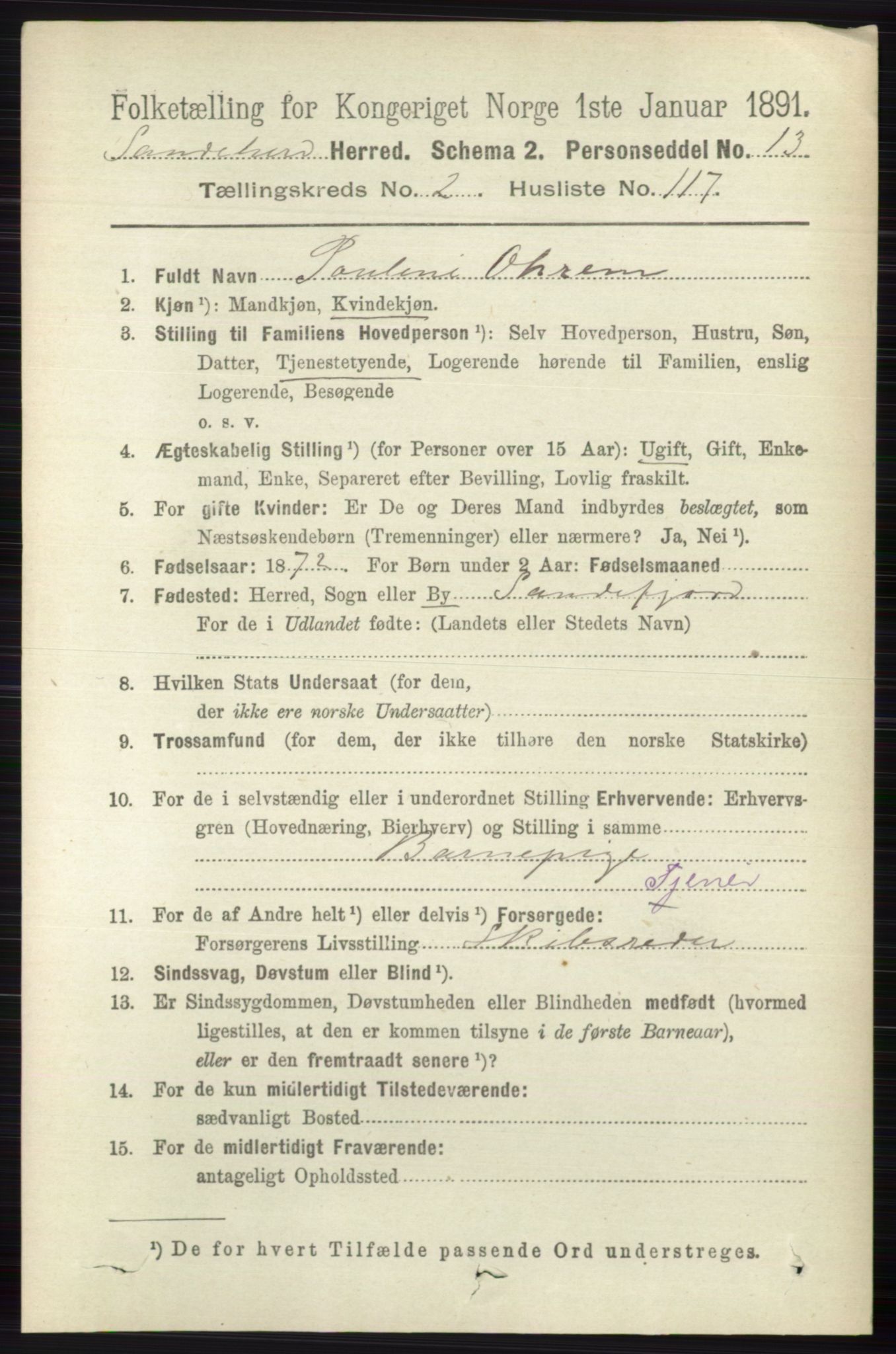 RA, 1891 census for 0724 Sandeherred, 1891, p. 1918