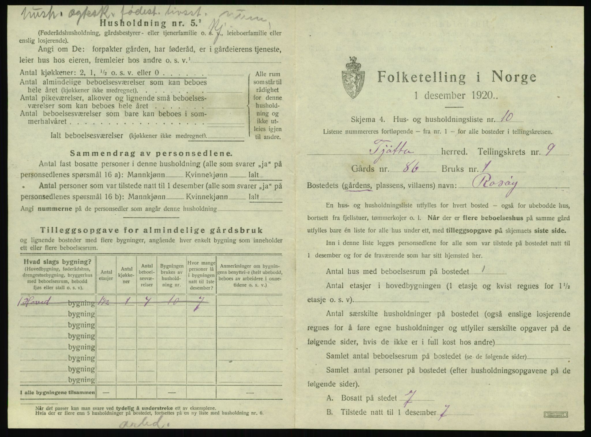 SAT, 1920 census for Tjøtta, 1920, p. 553