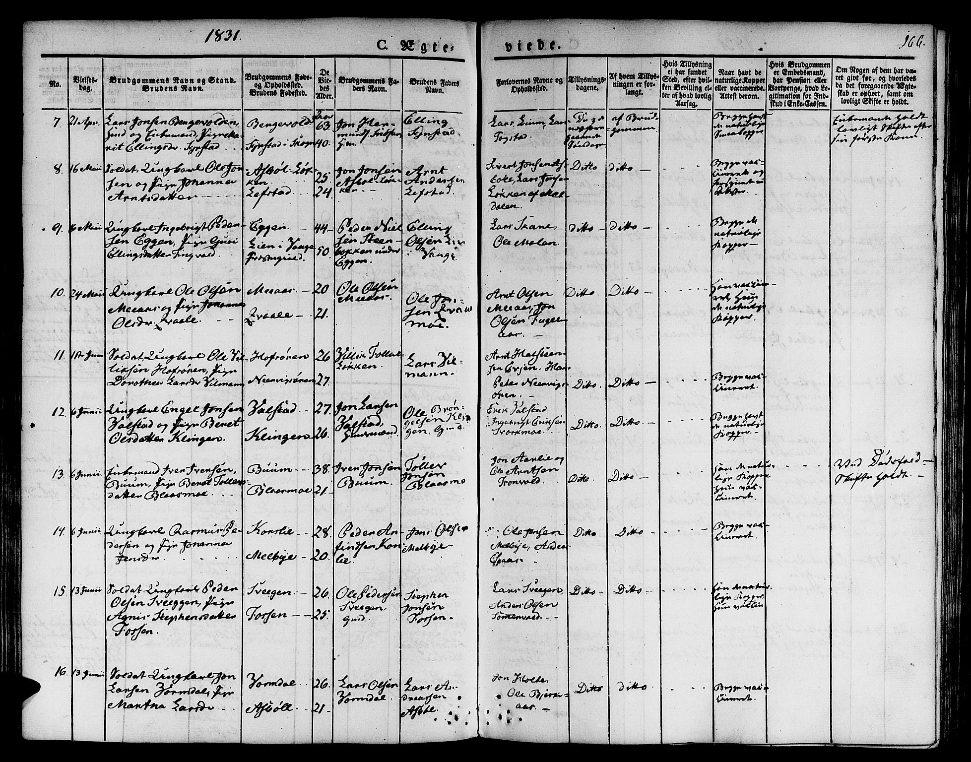 Ministerialprotokoller, klokkerbøker og fødselsregistre - Sør-Trøndelag, SAT/A-1456/668/L0804: Parish register (official) no. 668A04, 1826-1839, p. 166