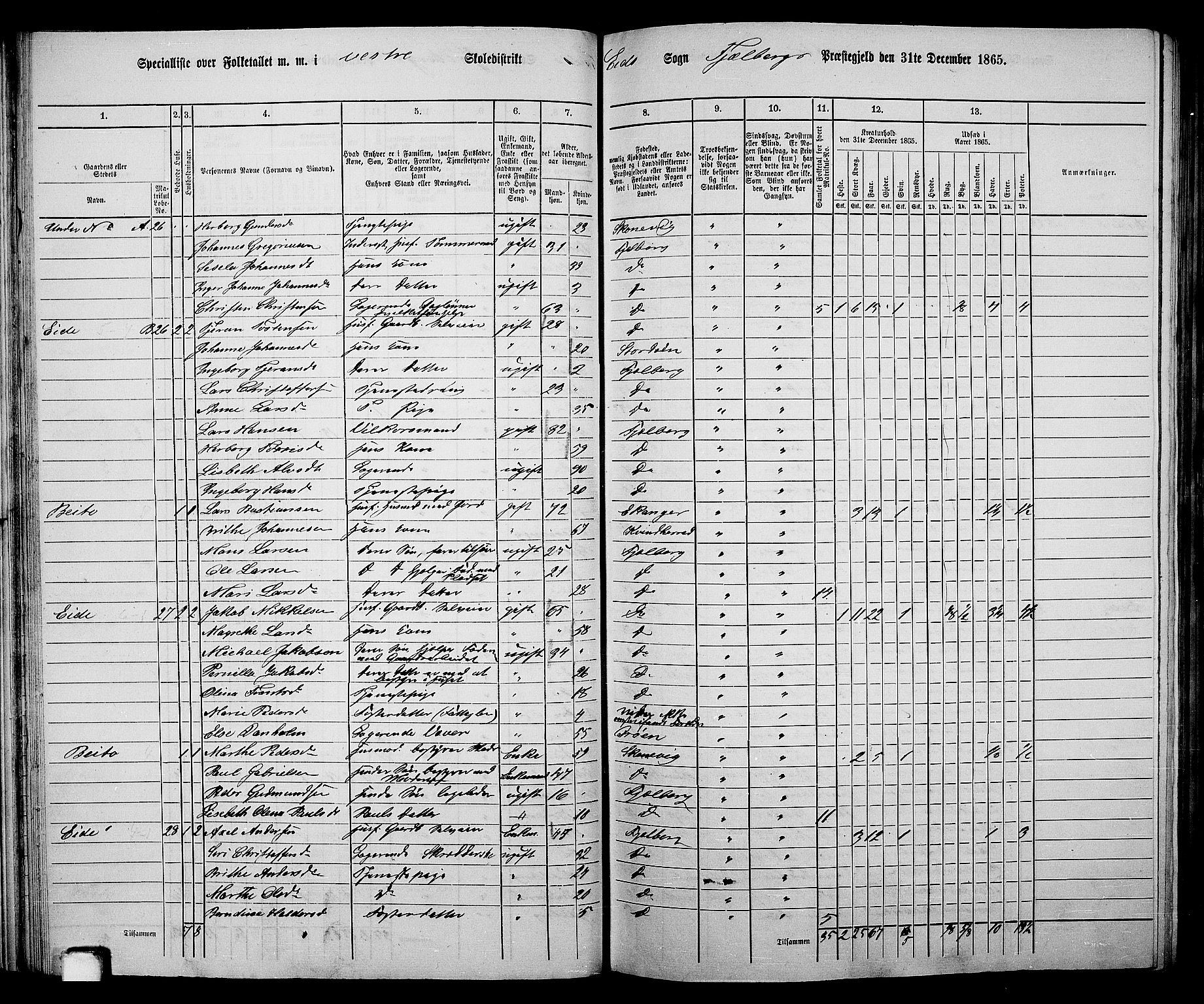 RA, 1865 census for Fjelberg, 1865, p. 31