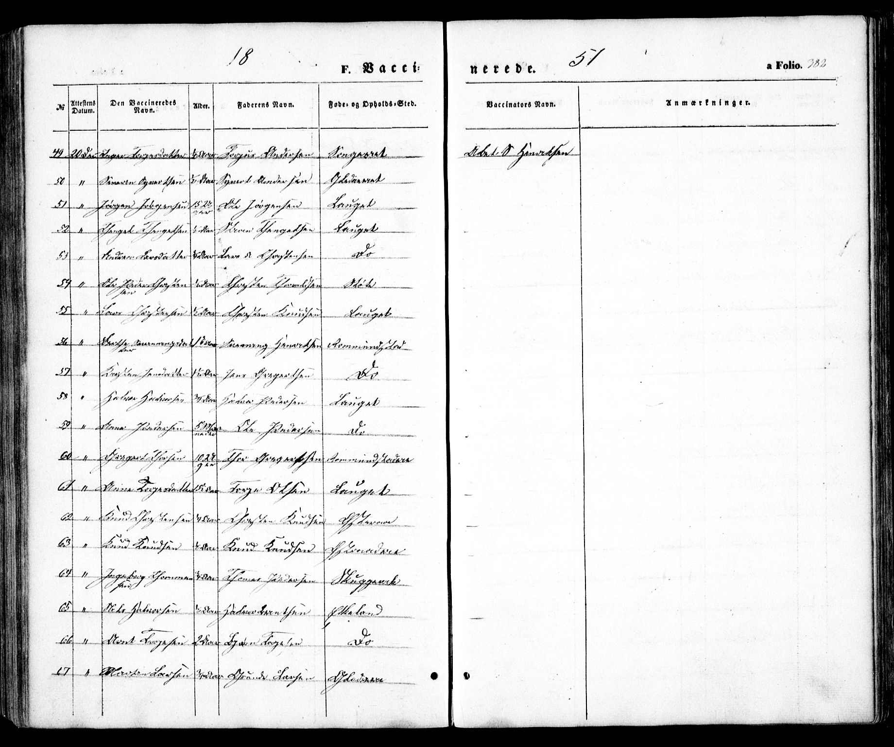 Holt sokneprestkontor, AV/SAK-1111-0021/F/Fa/L0008: Parish register (official) no. A 8, 1849-1860, p. 382