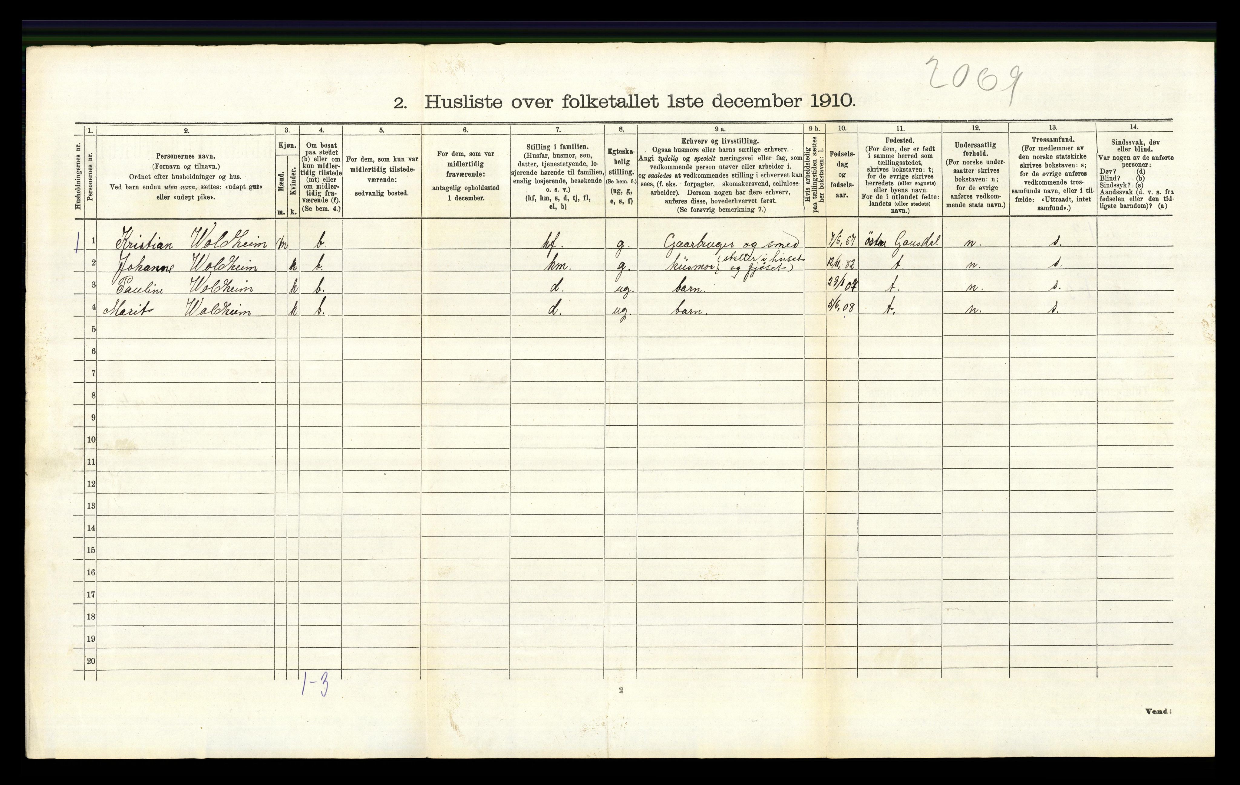 RA, 1910 census for Fåberg, 1910, p. 777