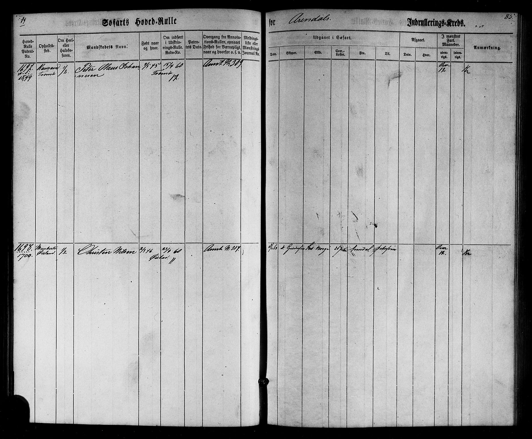 Arendal mønstringskrets, SAK/2031-0012/F/Fb/L0002: Hovedrulle nr 1533-1724 uten register, E-3, 1863-1864, p. 87