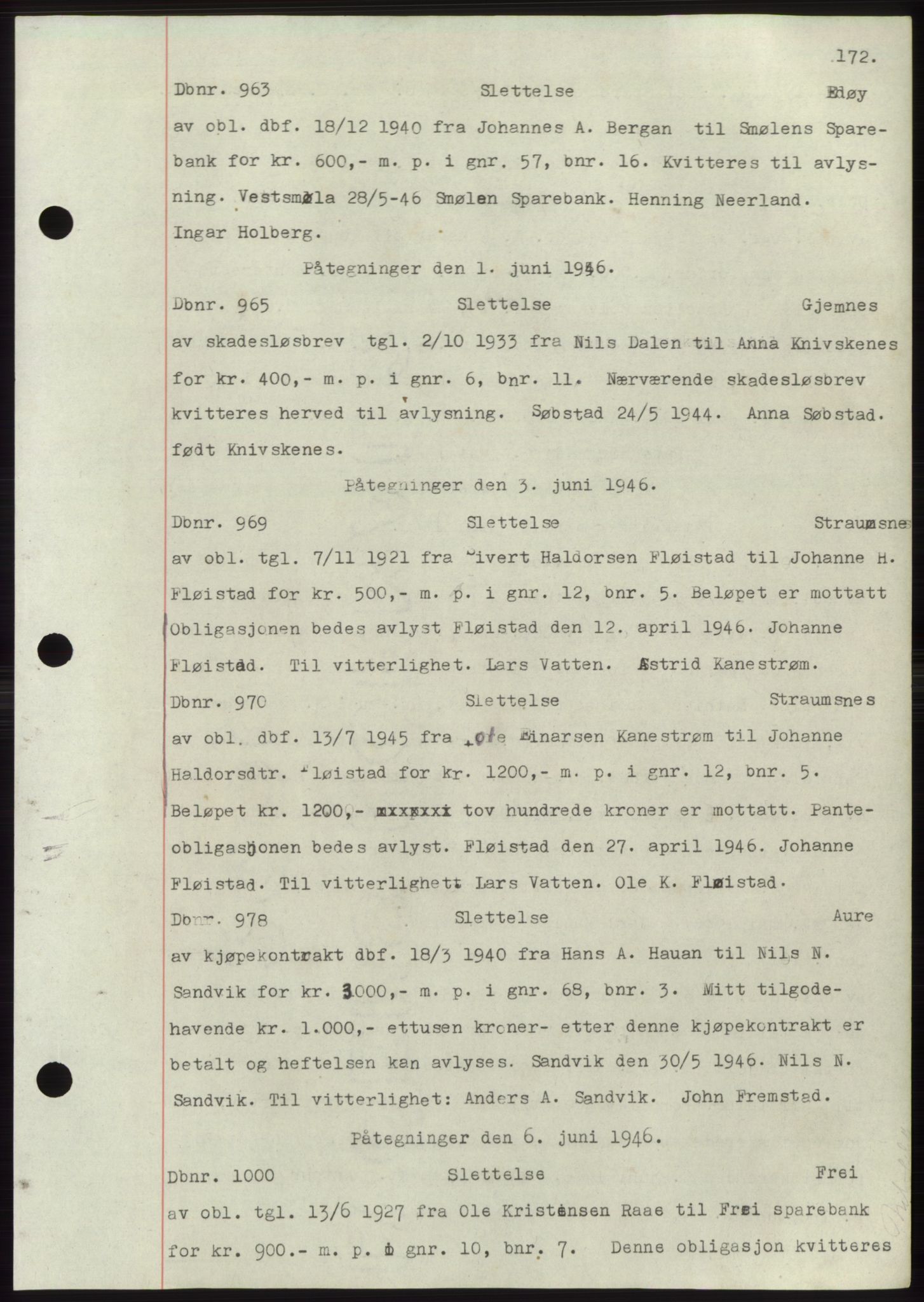 Nordmøre sorenskriveri, AV/SAT-A-4132/1/2/2Ca: Mortgage book no. C82b, 1946-1951, Diary no: : 963/1946