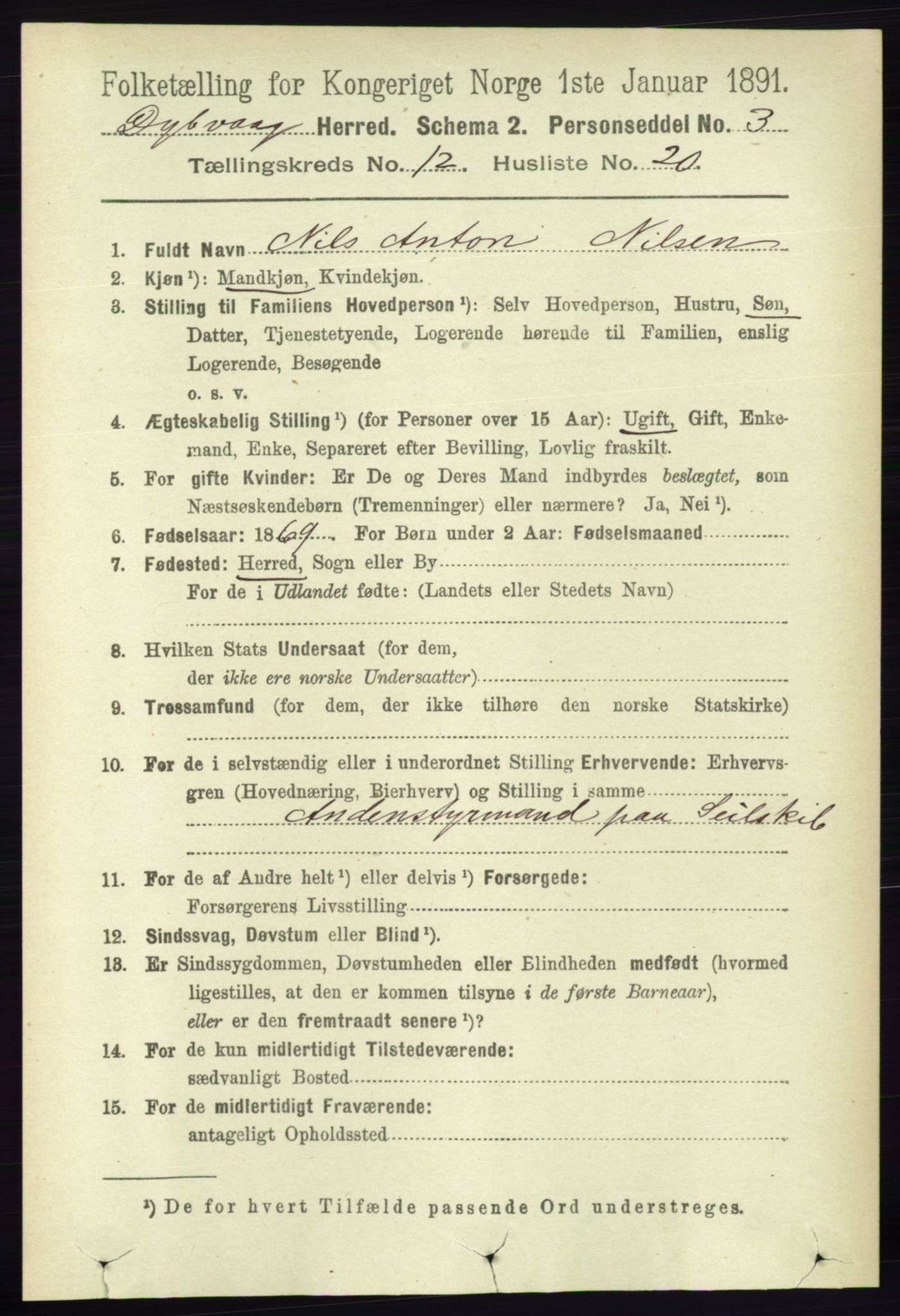 RA, 1891 census for 0915 Dypvåg, 1891, p. 4855
