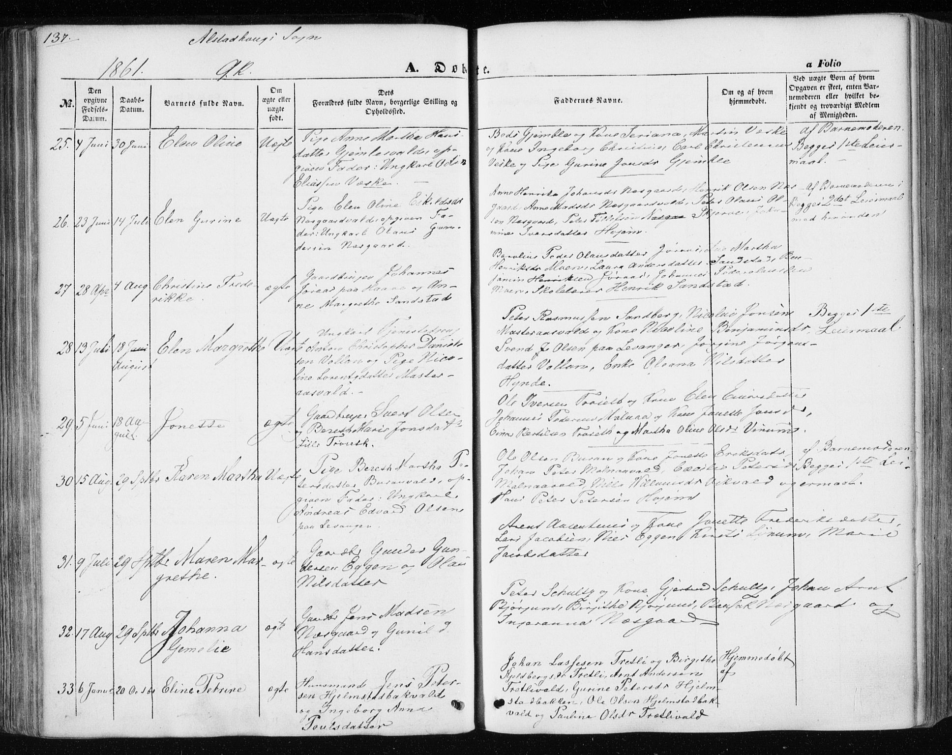 Ministerialprotokoller, klokkerbøker og fødselsregistre - Nord-Trøndelag, AV/SAT-A-1458/717/L0154: Parish register (official) no. 717A07 /1, 1850-1862, p. 137