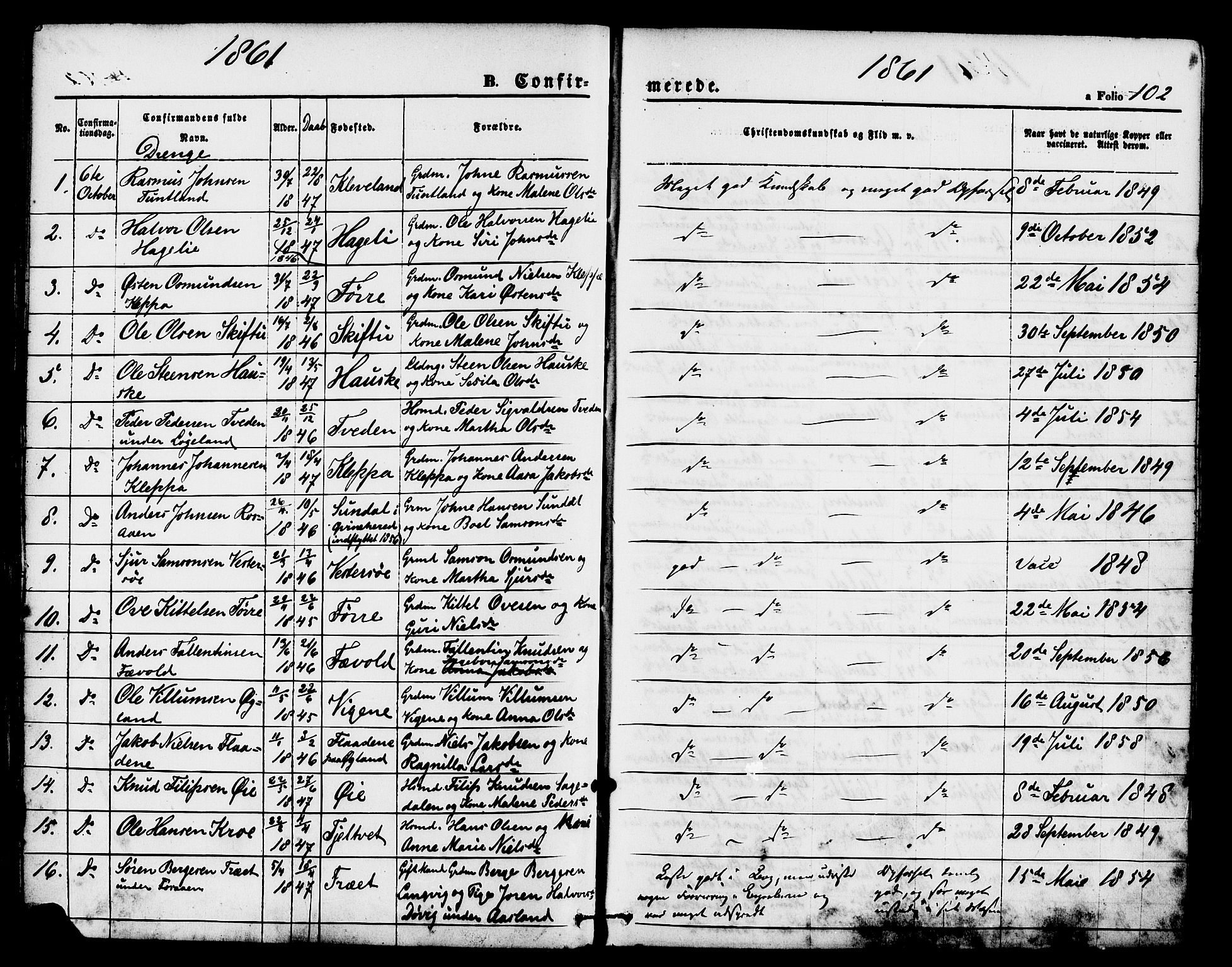 Hjelmeland sokneprestkontor, SAST/A-101843/01/IV/L0011: Parish register (official) no. A 11, 1861-1878, p. 102