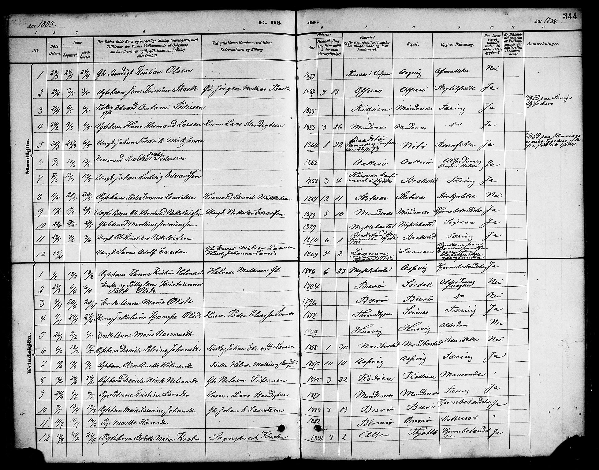 Ministerialprotokoller, klokkerbøker og fødselsregistre - Nordland, AV/SAT-A-1459/817/L0268: Parish register (copy) no. 817C03, 1884-1920, p. 344