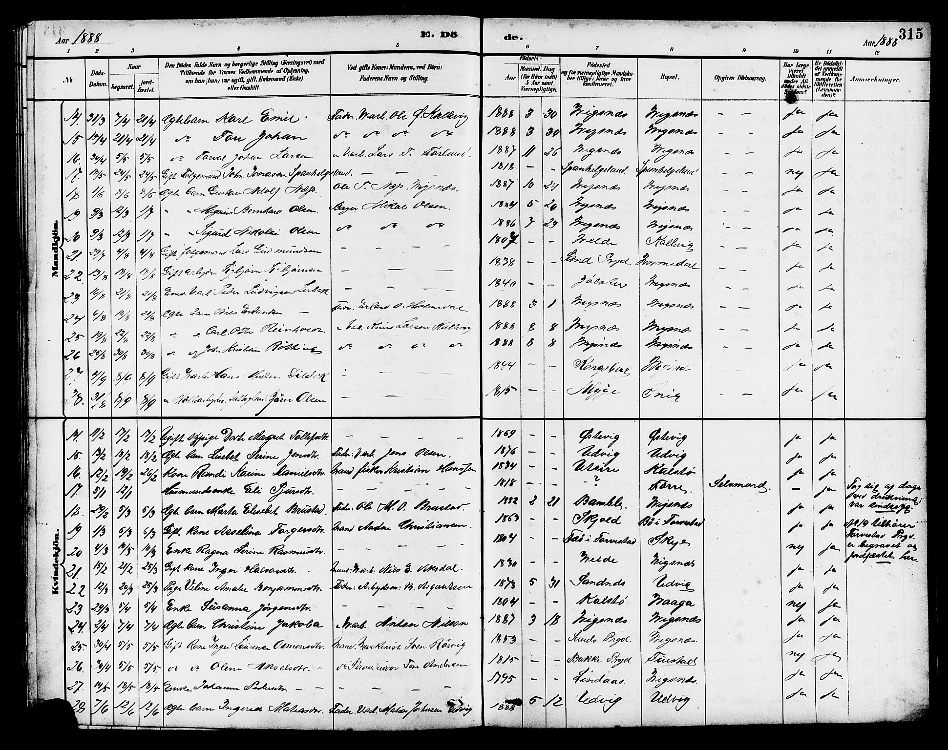 Avaldsnes sokneprestkontor, AV/SAST-A -101851/H/Ha/Hab/L0007: Parish register (copy) no. B 7, 1885-1909, p. 315