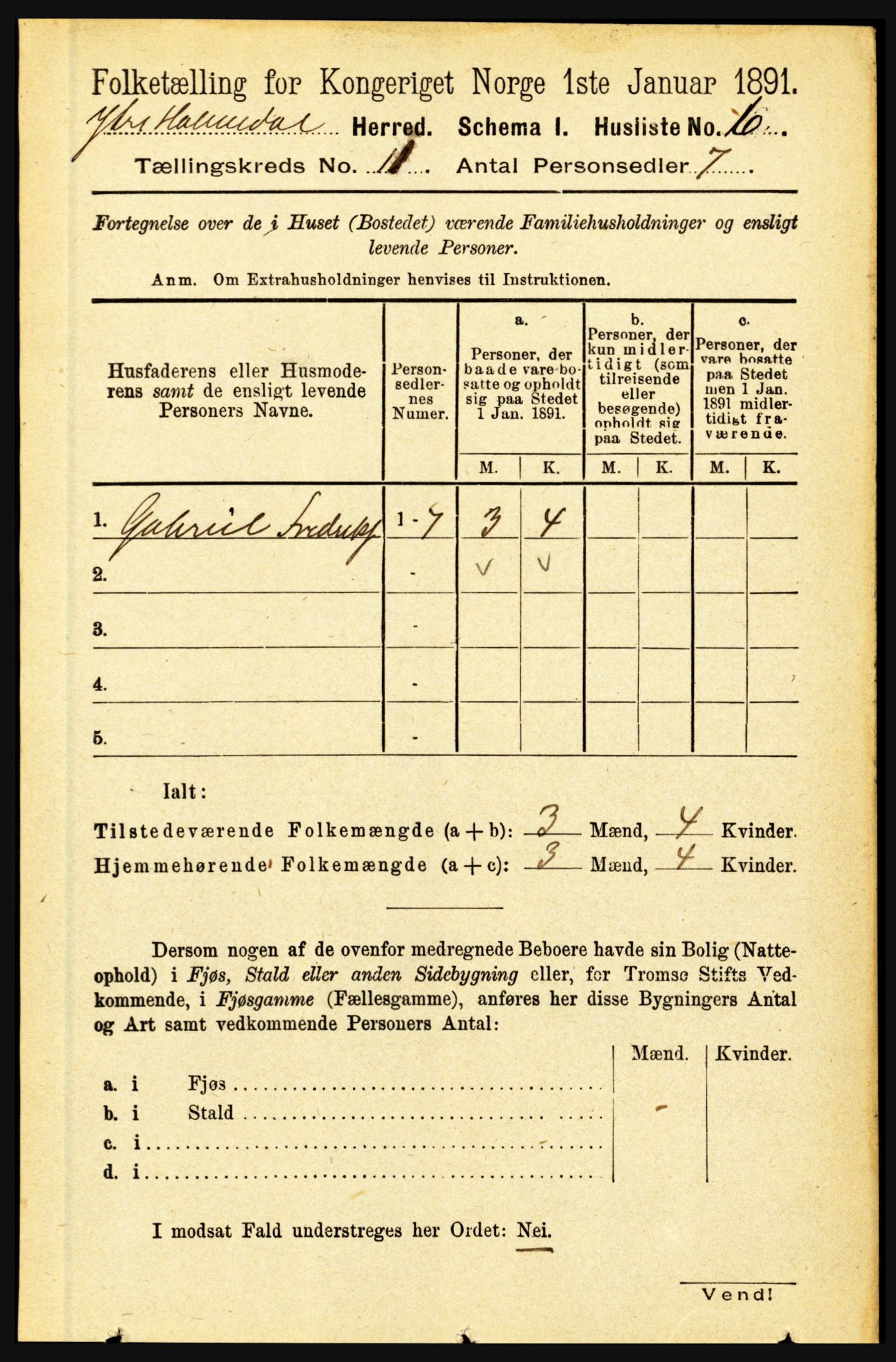 RA, 1891 census for 1429 Ytre Holmedal, 1891, p. 2733