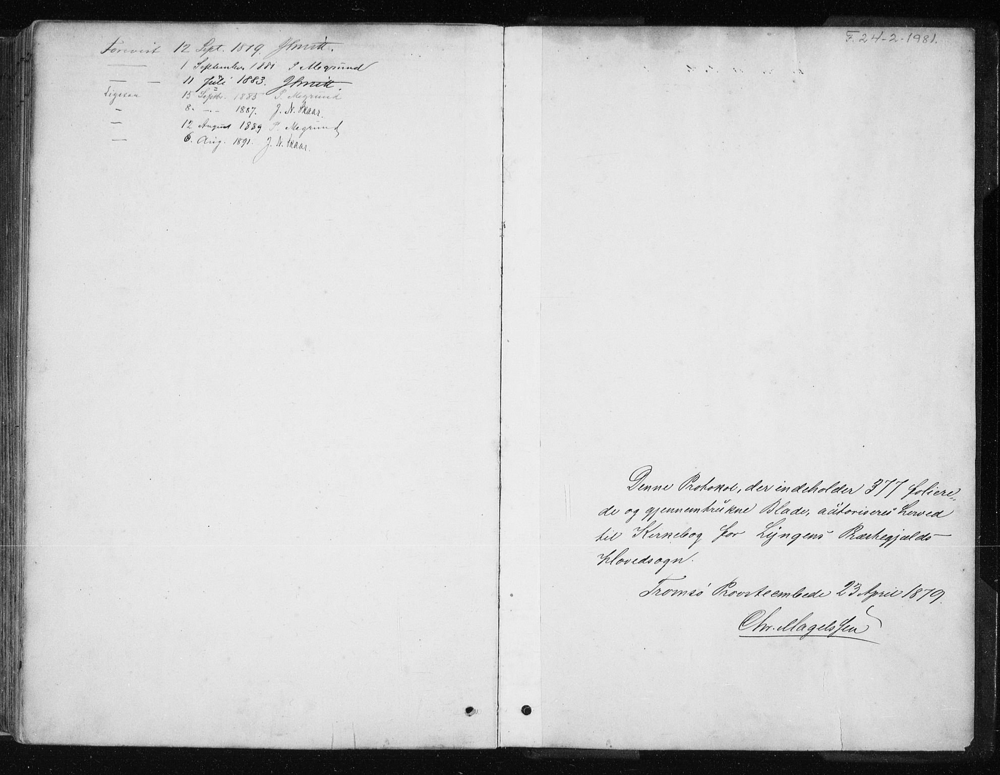 Lyngen sokneprestembete, SATØ/S-1289/H/He/Hea/L0007kirke: Parish register (official) no. 7, 1879-1890