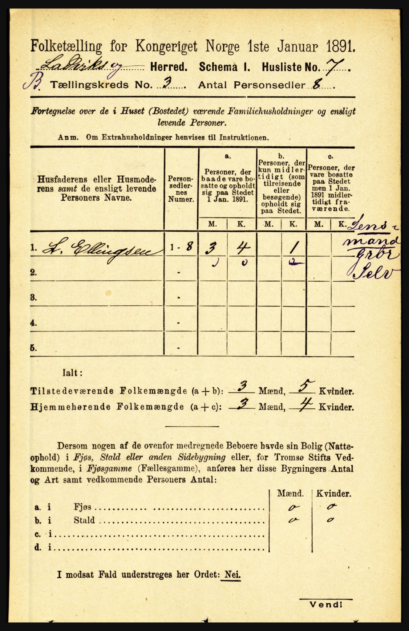 RA, 1891 census for 1415 Lavik og Brekke, 1891, p. 460