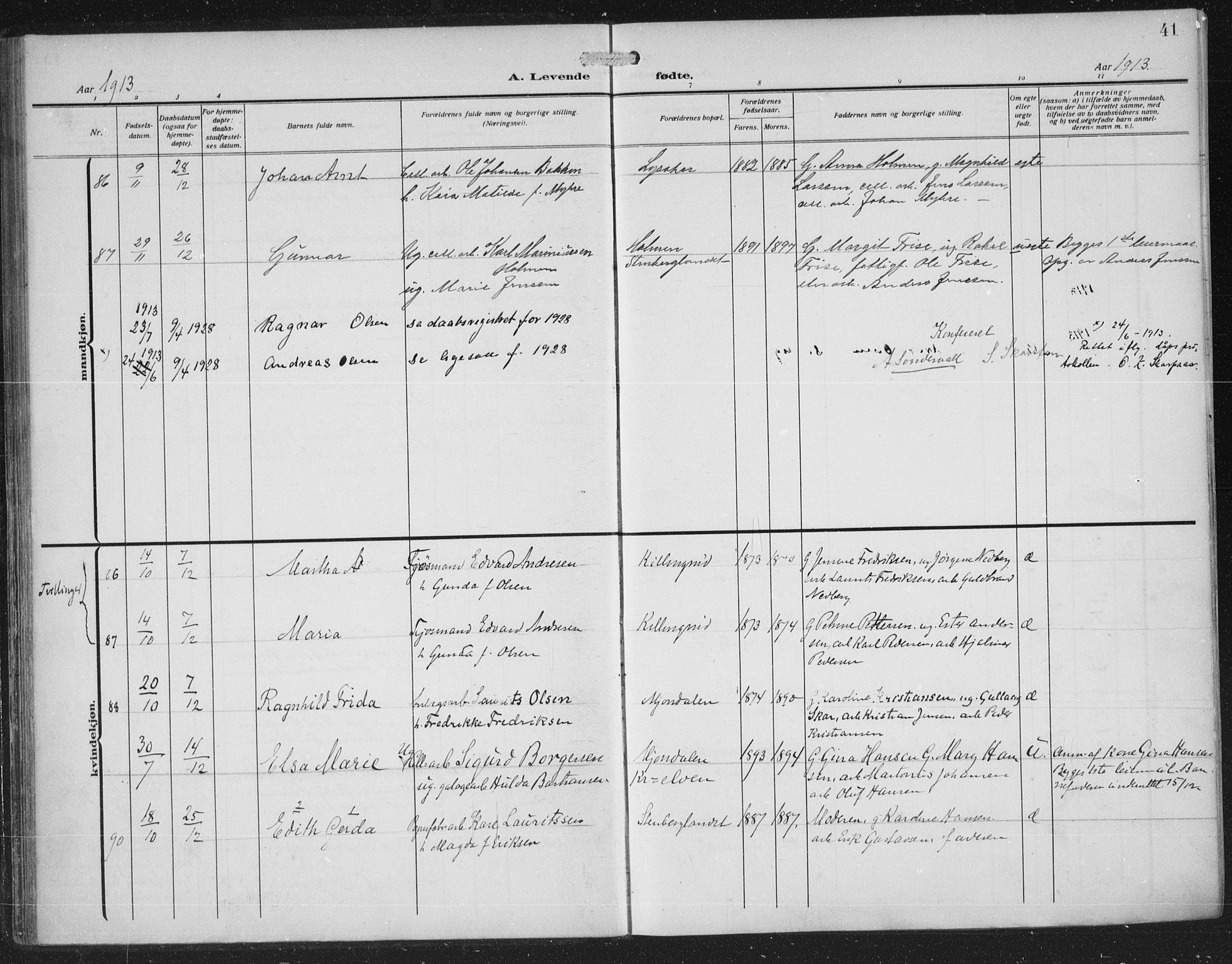 Nedre Eiker kirkebøker, AV/SAKO-A-612/F/Fa/L0007: Parish register (official) no. 7, 1912-1918, p. 41