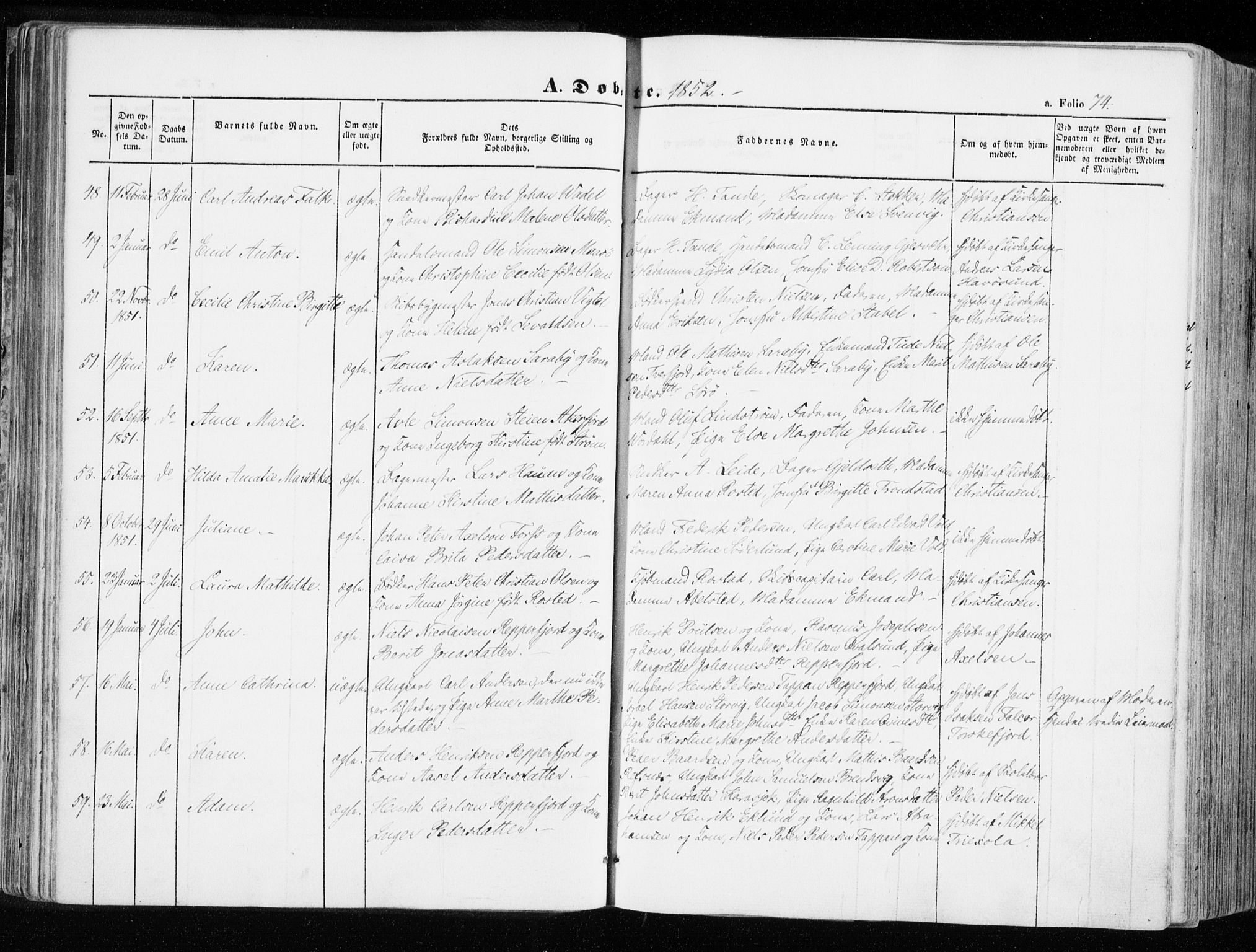Hammerfest sokneprestkontor, SATØ/S-1347/H/Ha/L0004.kirke: Parish register (official) no. 4, 1843-1856, p. 74