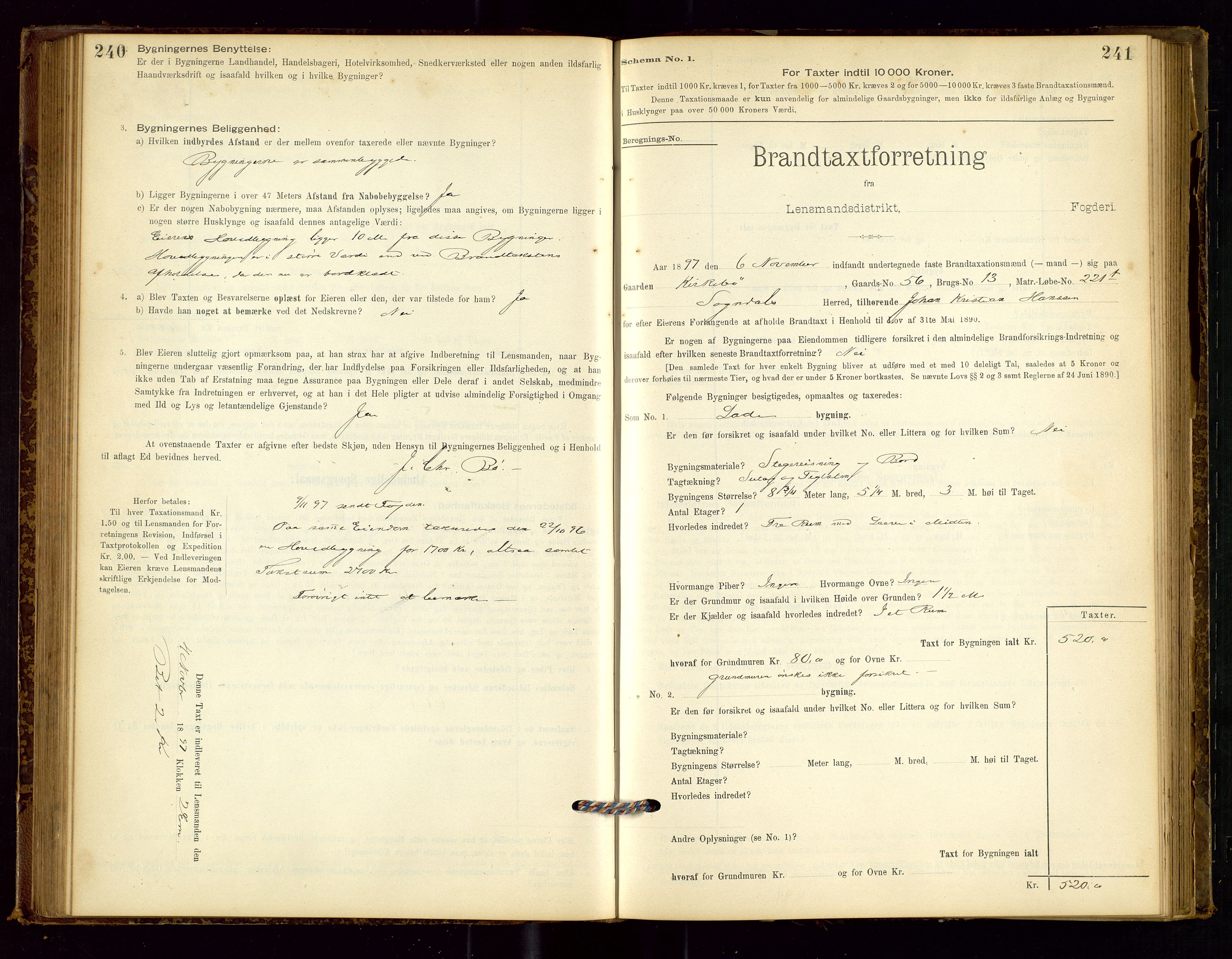 Sokndal lensmannskontor, SAST/A-100417/Gob/L0001: "Brandtaxt-Protokol", 1895-1902, p. 240-241