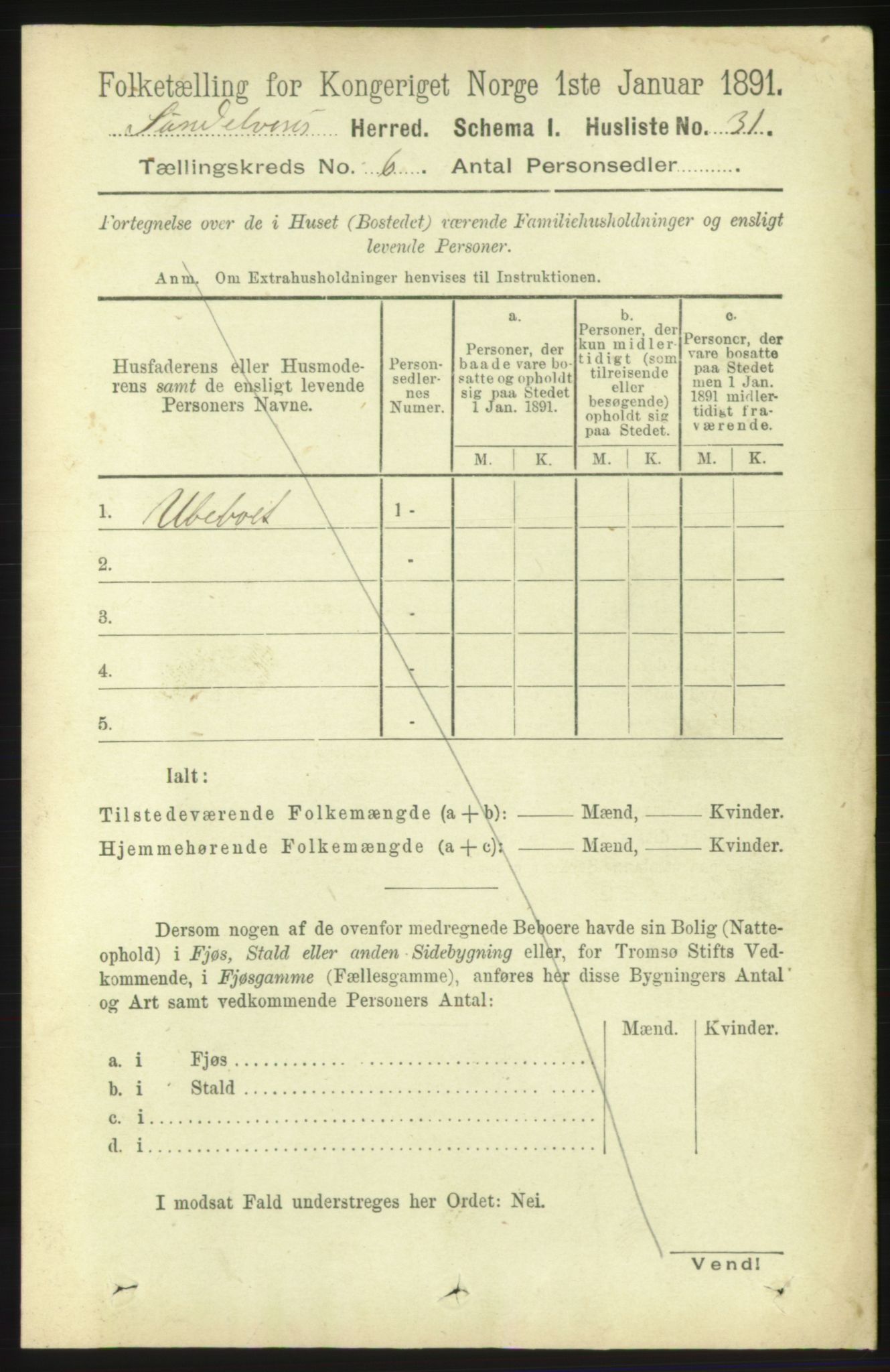 RA, 1891 census for 1523 Sunnylven, 1891, p. 1491