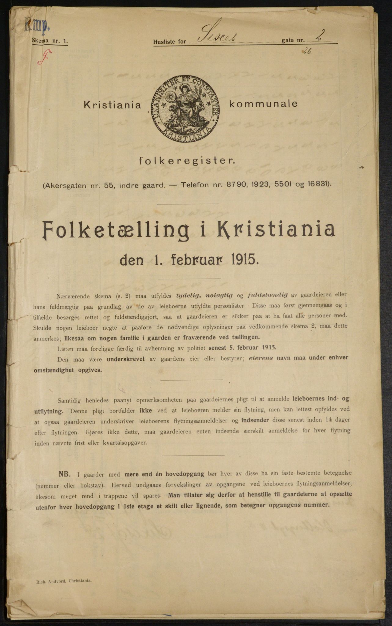 OBA, Municipal Census 1915 for Kristiania, 1915, p. 94398