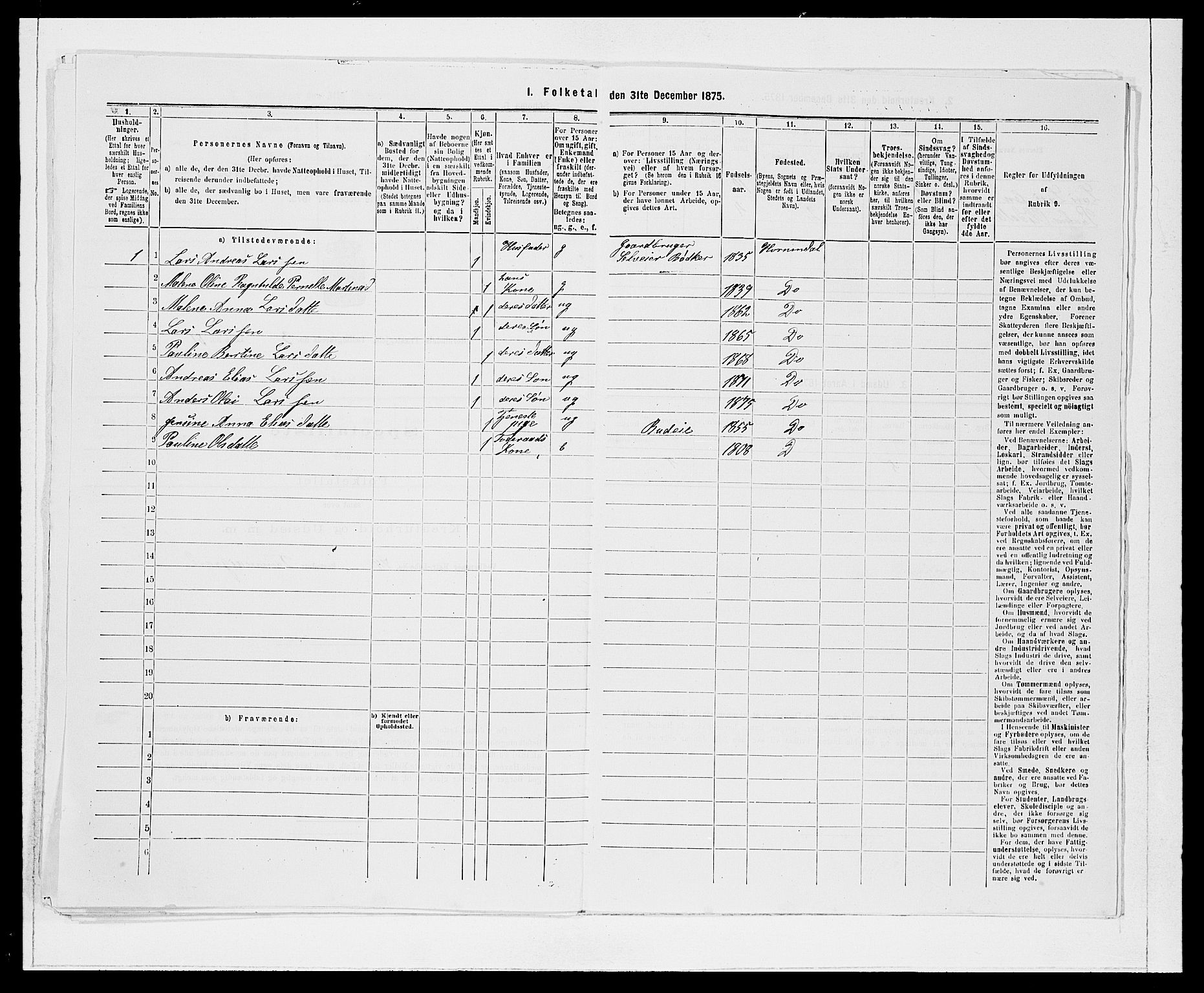 SAB, 1875 Census for 1444P Hornindal, 1875, p. 380