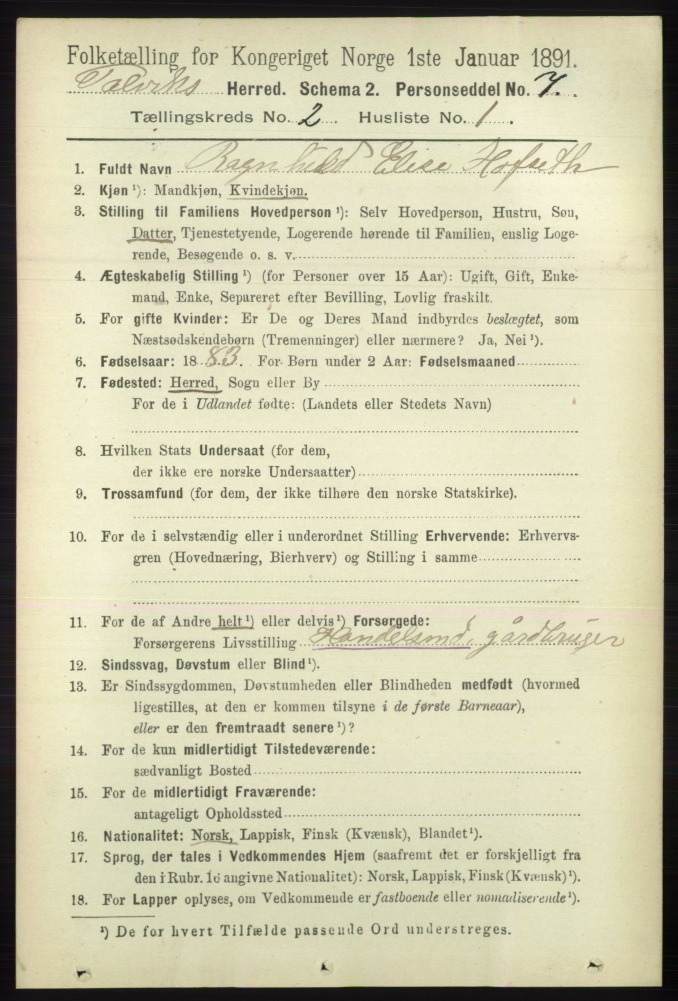 RA, 1891 census for 2013 Talvik, 1891, p. 534