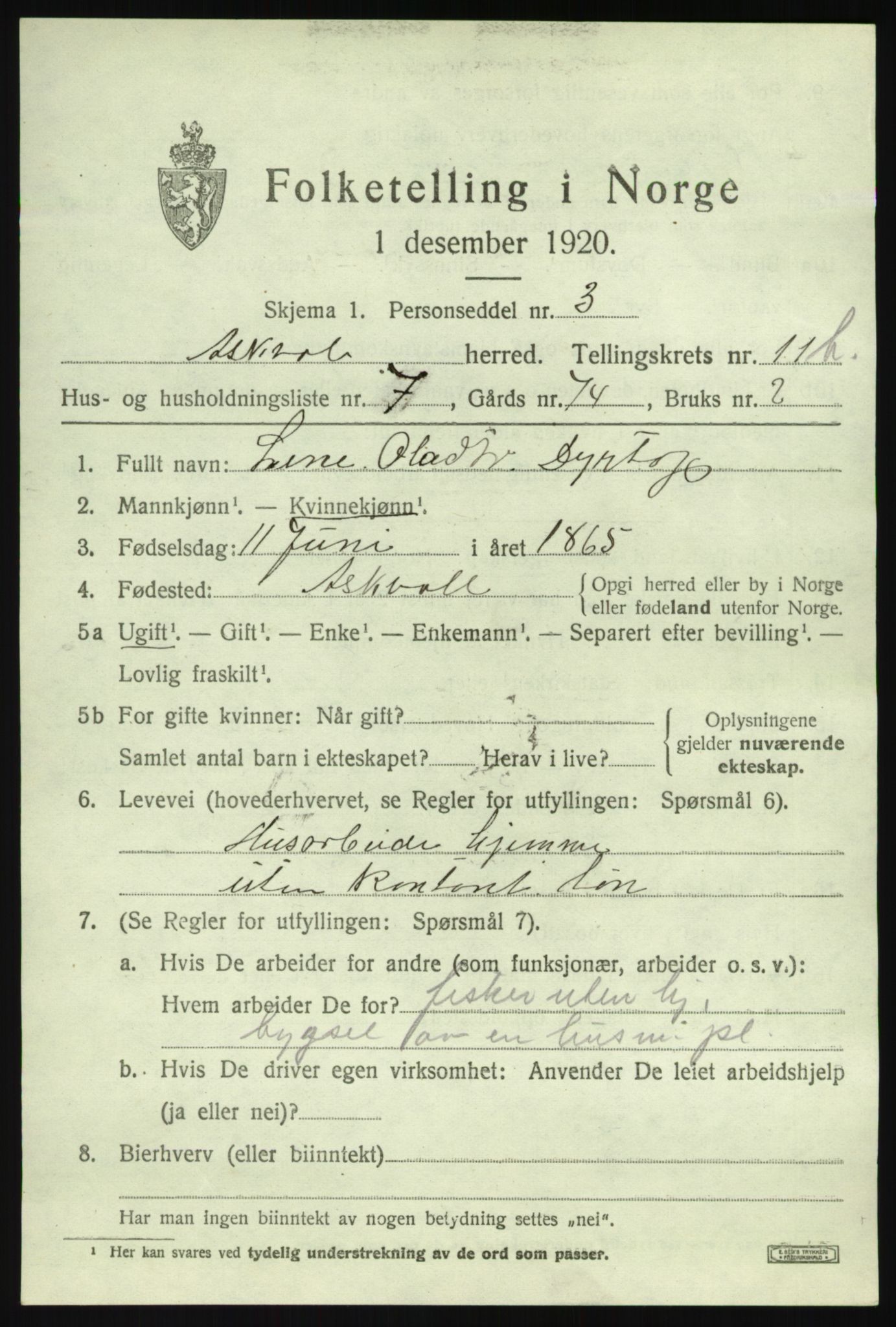 SAB, 1920 census for Askvoll, 1920, p. 4658