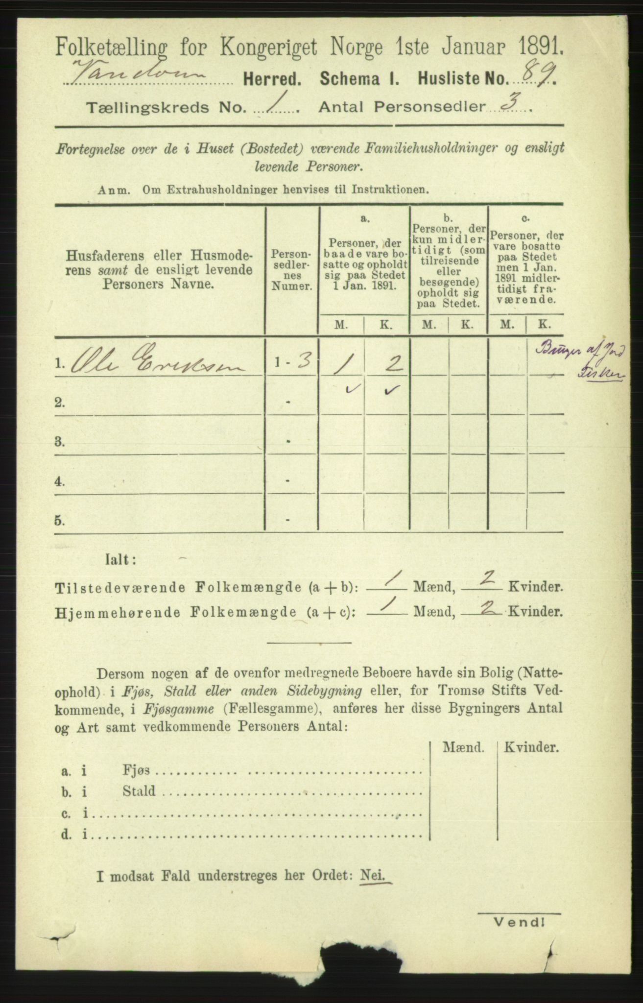 RA, 1891 census for 1511 Vanylven, 1891, p. 109