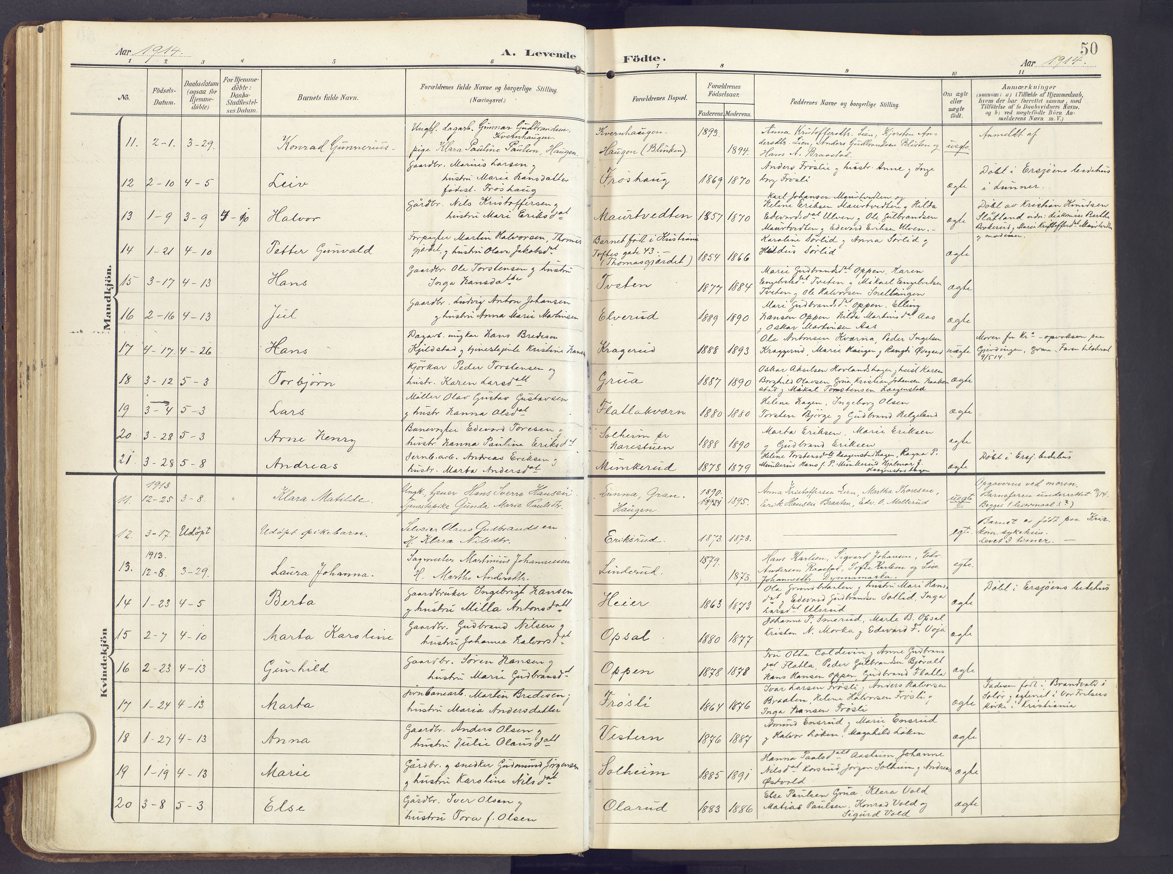 Lunner prestekontor, SAH/PREST-118/H/Ha/Haa/L0001: Parish register (official) no. 1, 1907-1922, p. 50