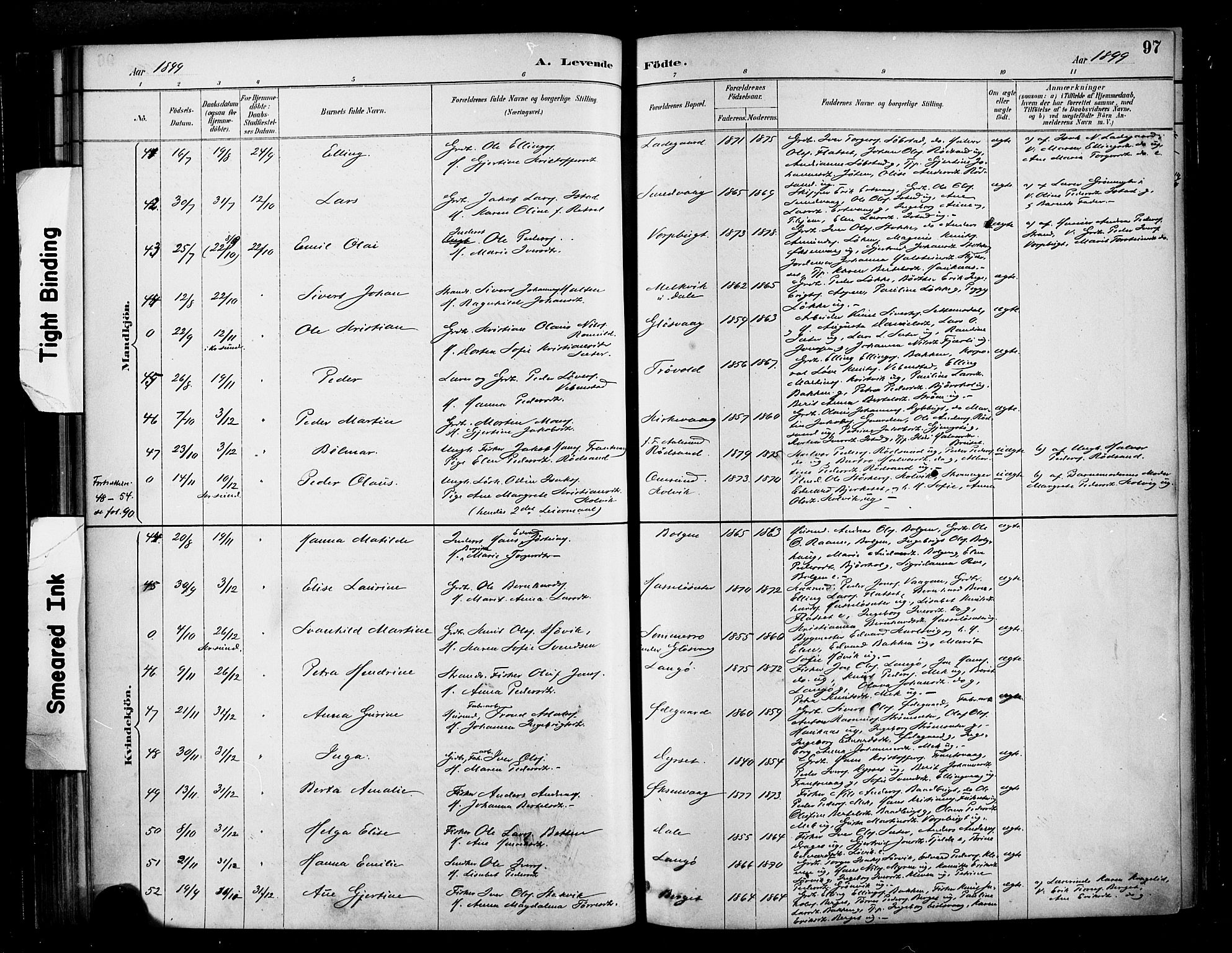 Ministerialprotokoller, klokkerbøker og fødselsregistre - Møre og Romsdal, AV/SAT-A-1454/569/L0819: Parish register (official) no. 569A05, 1885-1899, p. 97