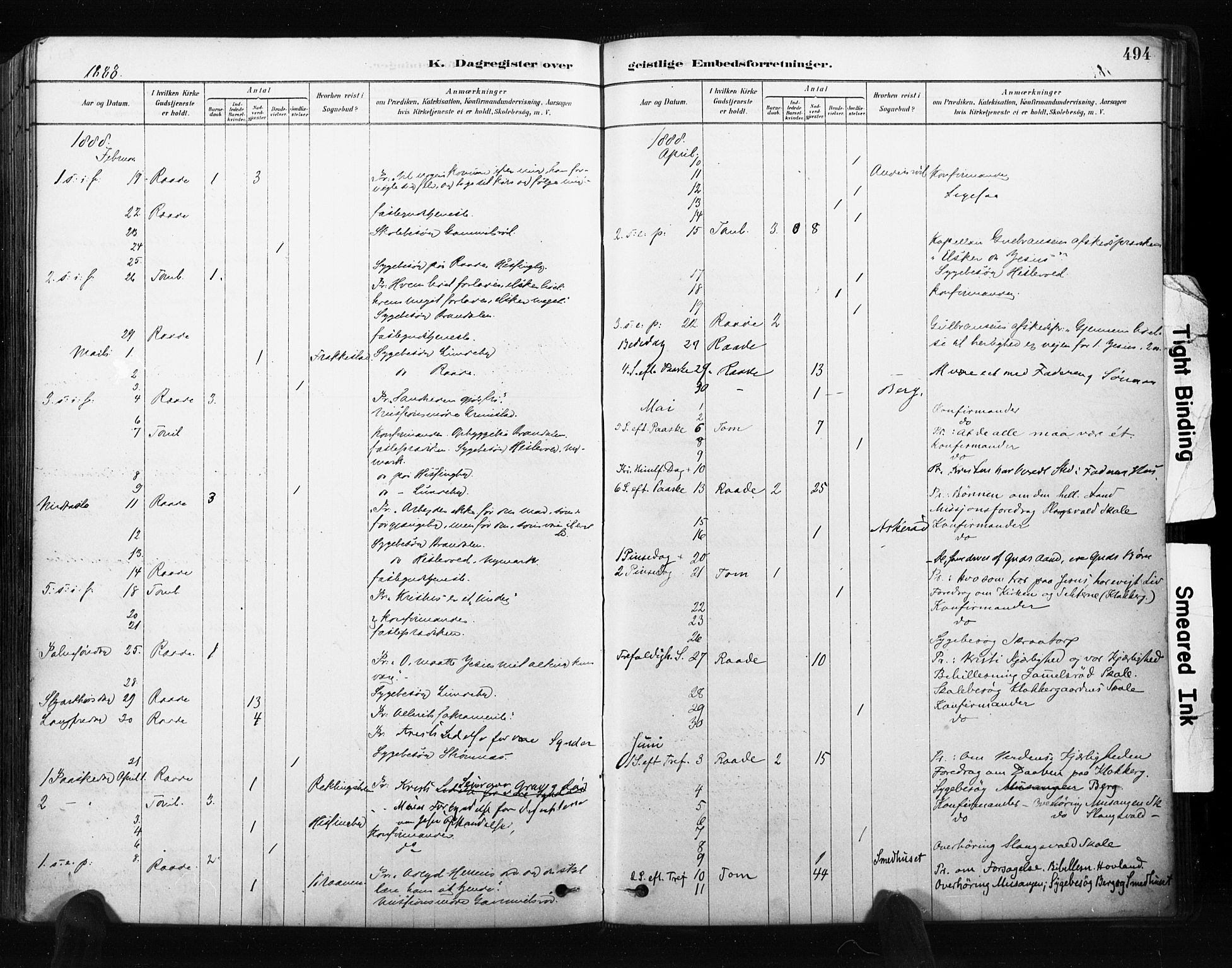 Råde prestekontor kirkebøker, AV/SAO-A-2009/F/Fa/L0007: Parish register (official) no. 7, 1878-1902, p. 494