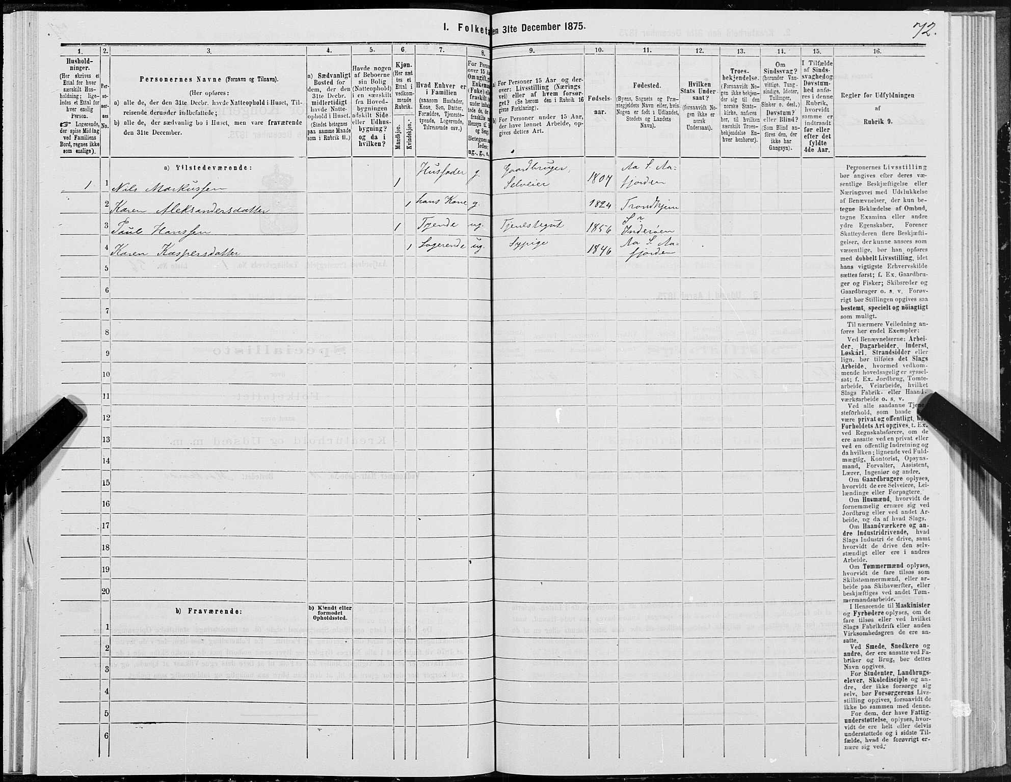 SAT, 1875 census for 1630P Aafjorden, 1875, p. 1072