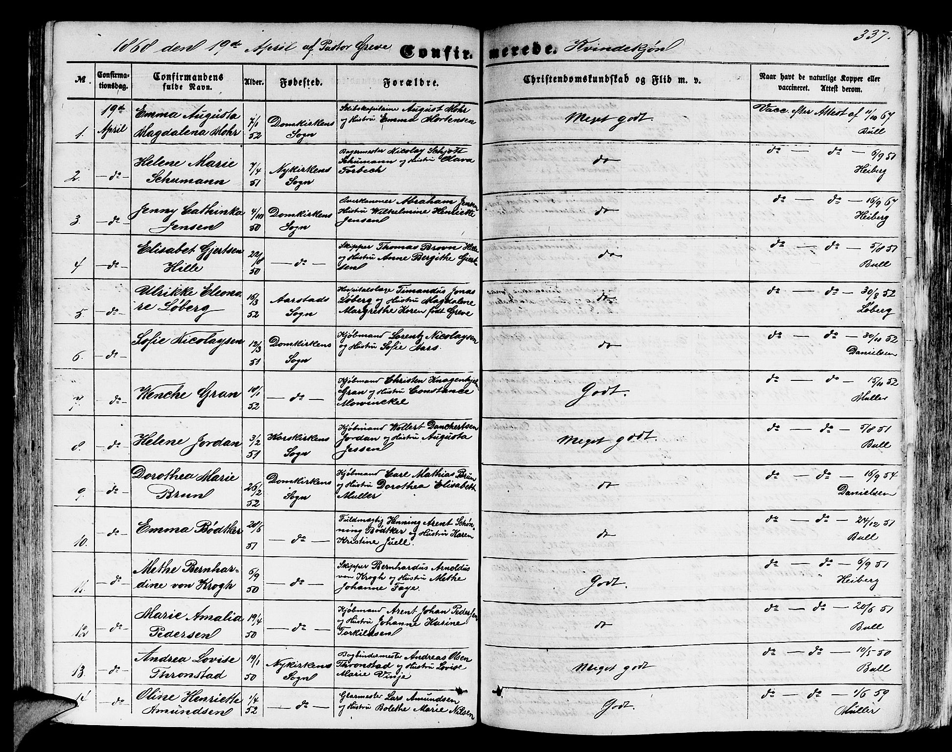 Domkirken sokneprestembete, SAB/A-74801/H/Hab/L0023: Parish register (copy) no. C 3, 1854-1880, p. 337
