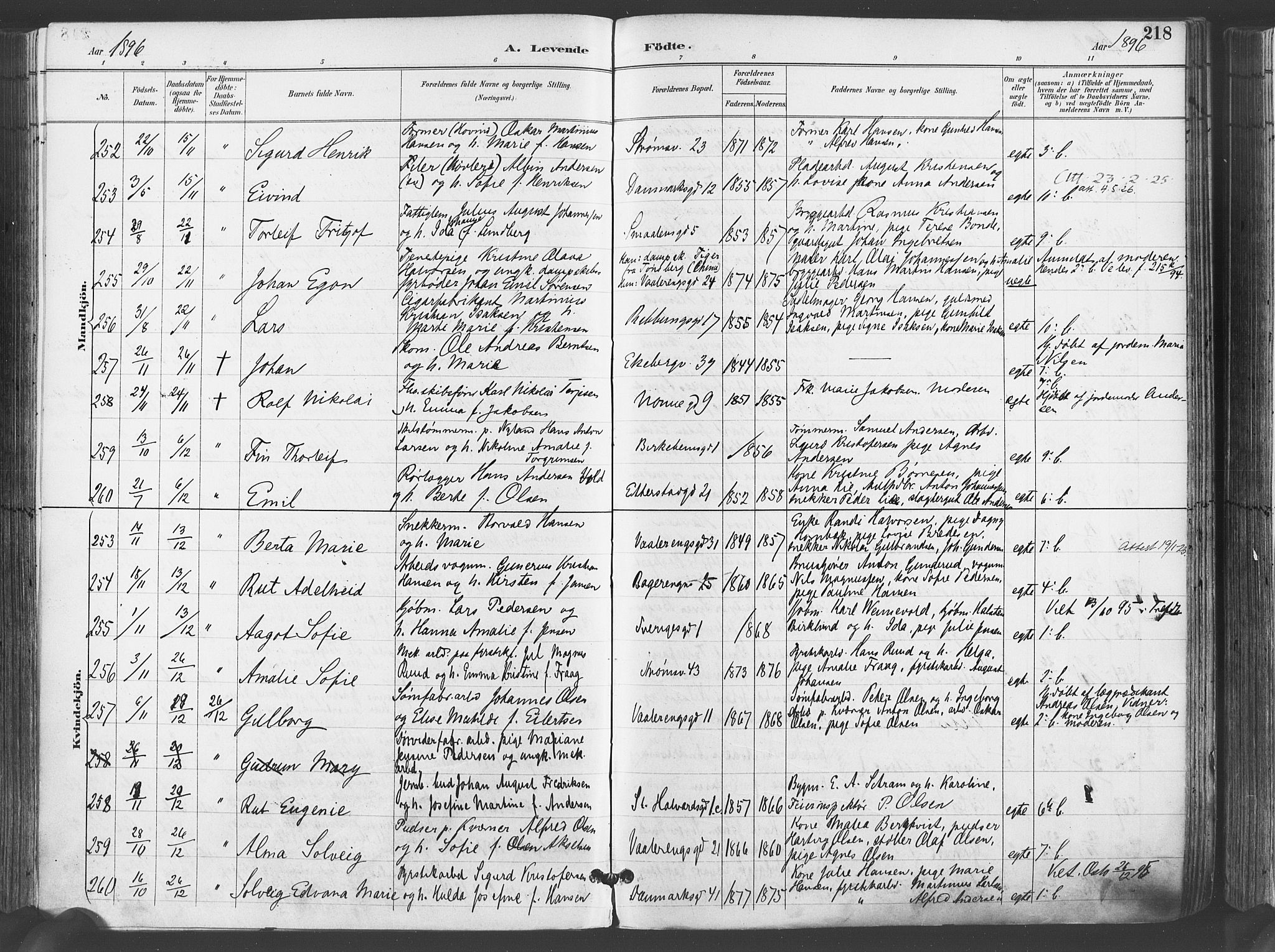 Gamlebyen prestekontor Kirkebøker, AV/SAO-A-10884/F/Fa/L0007: Parish register (official) no. 7, 1889-1899, p. 218