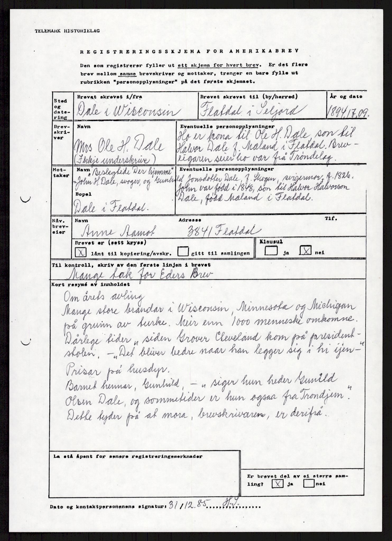 Samlinger til kildeutgivelse, Amerikabrevene, AV/RA-EA-4057/F/L0024: Innlån fra Telemark: Gunleiksrud - Willard, 1838-1914, p. 135