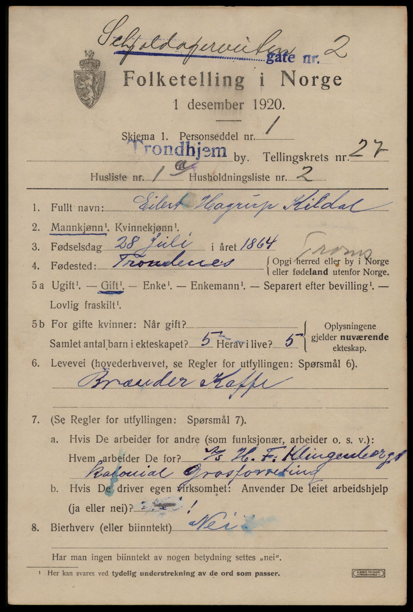 SAT, 1920 census for Trondheim, 1920, p. 69754