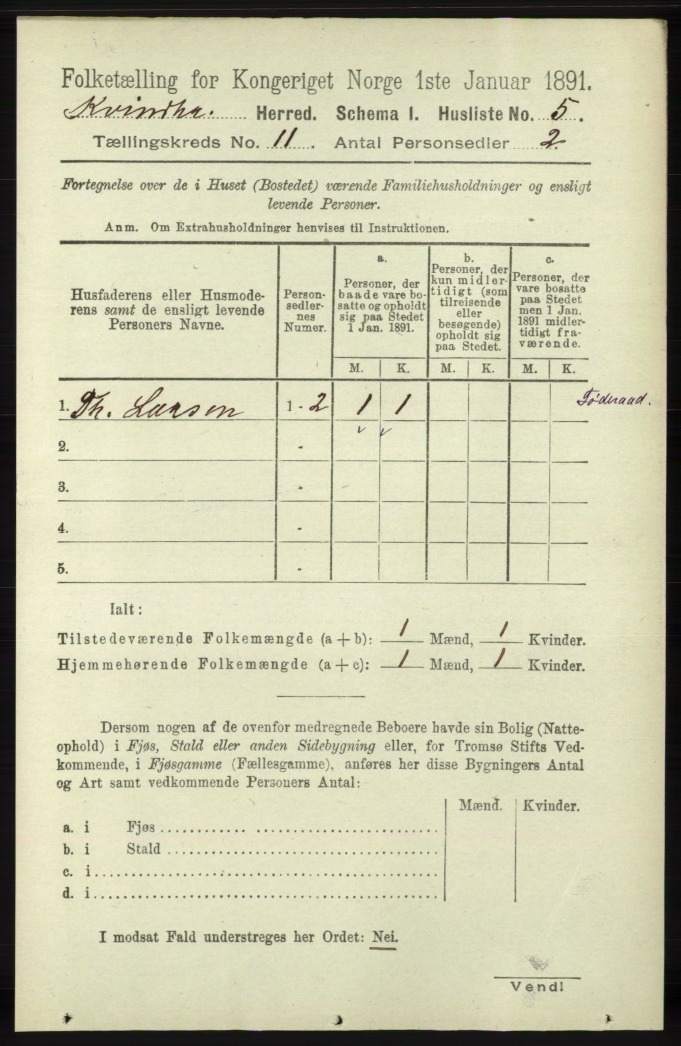 RA, 1891 census for 1224 Kvinnherad, 1891, p. 3790