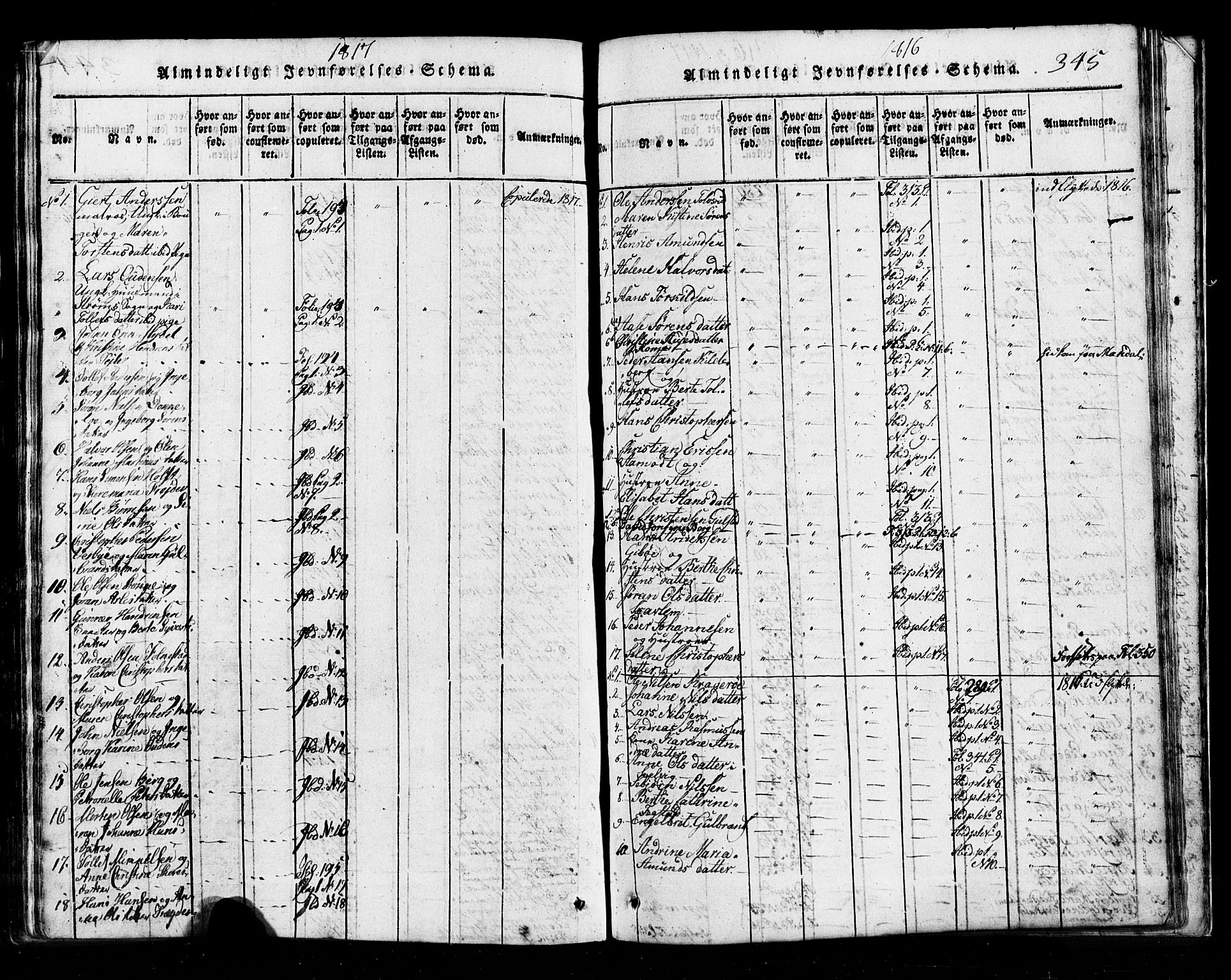 Hurum kirkebøker, SAKO/A-229/G/Ga/L0001: Parish register (copy) no. I 1, 1816-1826, p. 345
