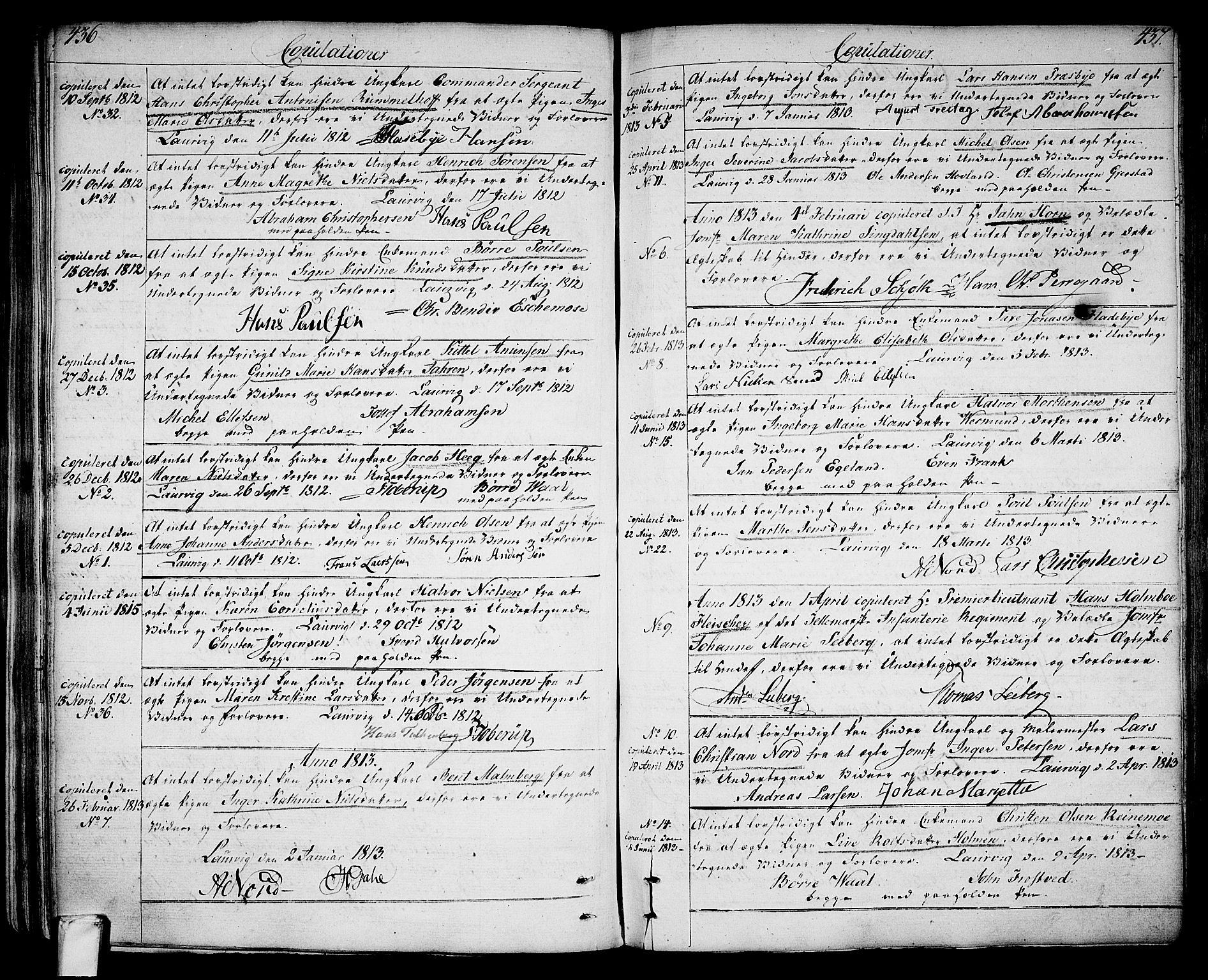 Larvik kirkebøker, SAKO/A-352/G/Ga/L0002: Parish register (copy) no. I 2, 1807-1830, p. 436-437