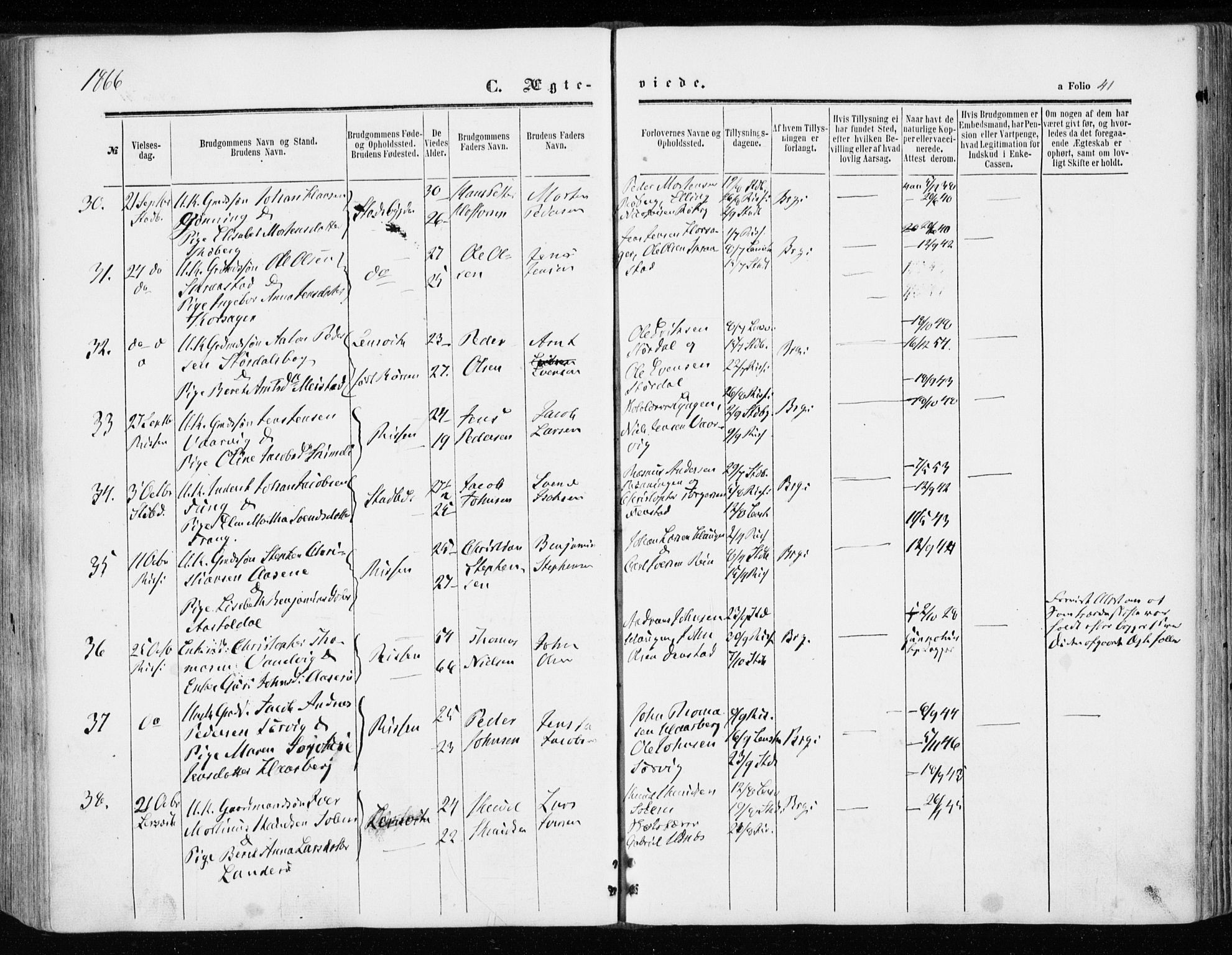 Ministerialprotokoller, klokkerbøker og fødselsregistre - Sør-Trøndelag, SAT/A-1456/646/L0612: Parish register (official) no. 646A10, 1858-1869, p. 41
